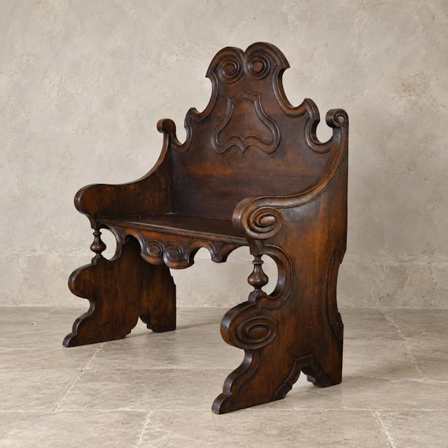 Panca del XIX secolo in quercia intagliata a mano - Hall bench - Wood