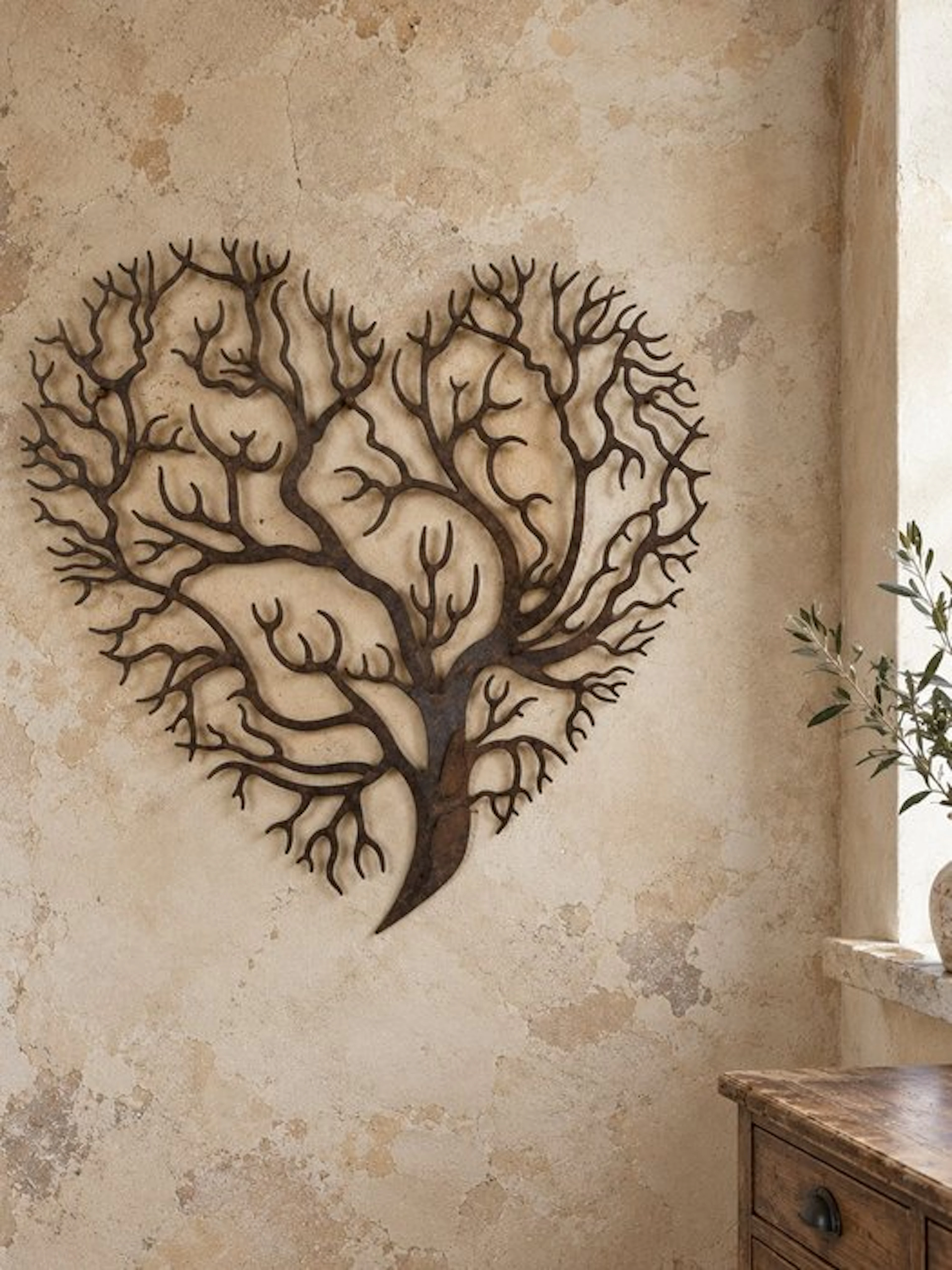 Decorative ornament - Hartvormige levensboom muurdecoratie 62 cm - Europe