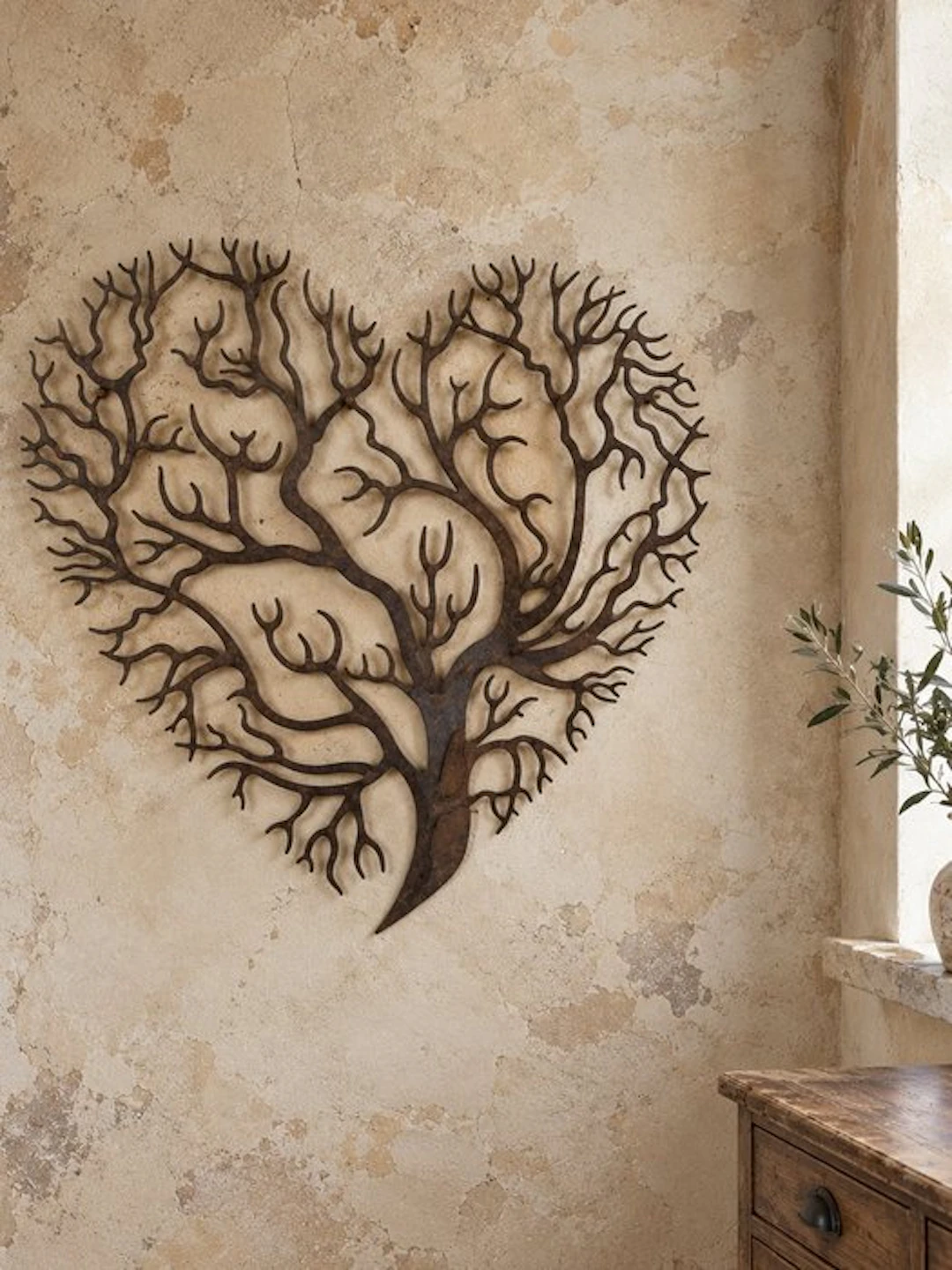 Decorative ornament - Hartvormige levensboom muurdecoratie 62 cm - Europe