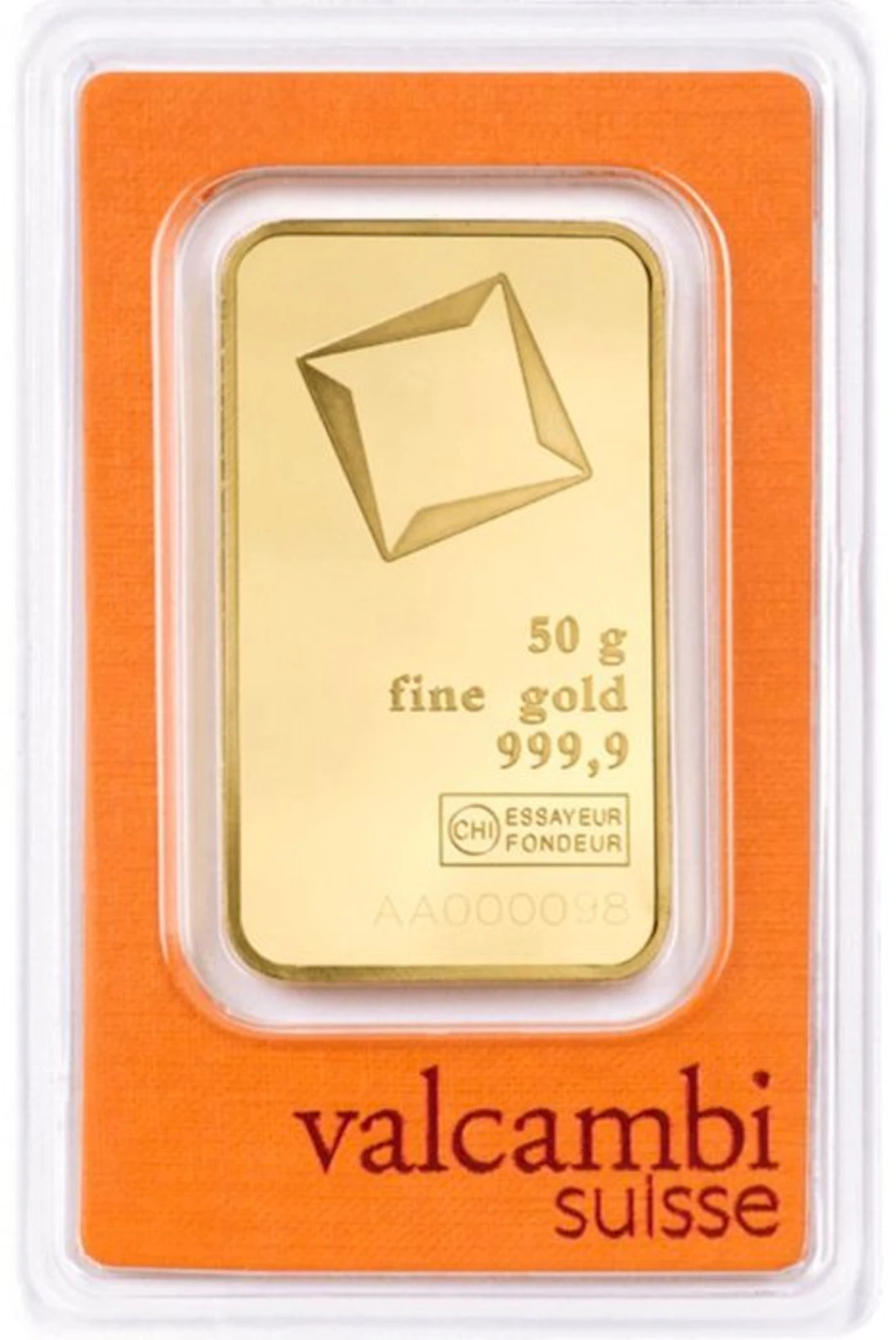 50 grams - Gold .999 - Valcambi, Switzerland - Sealed & with certificate