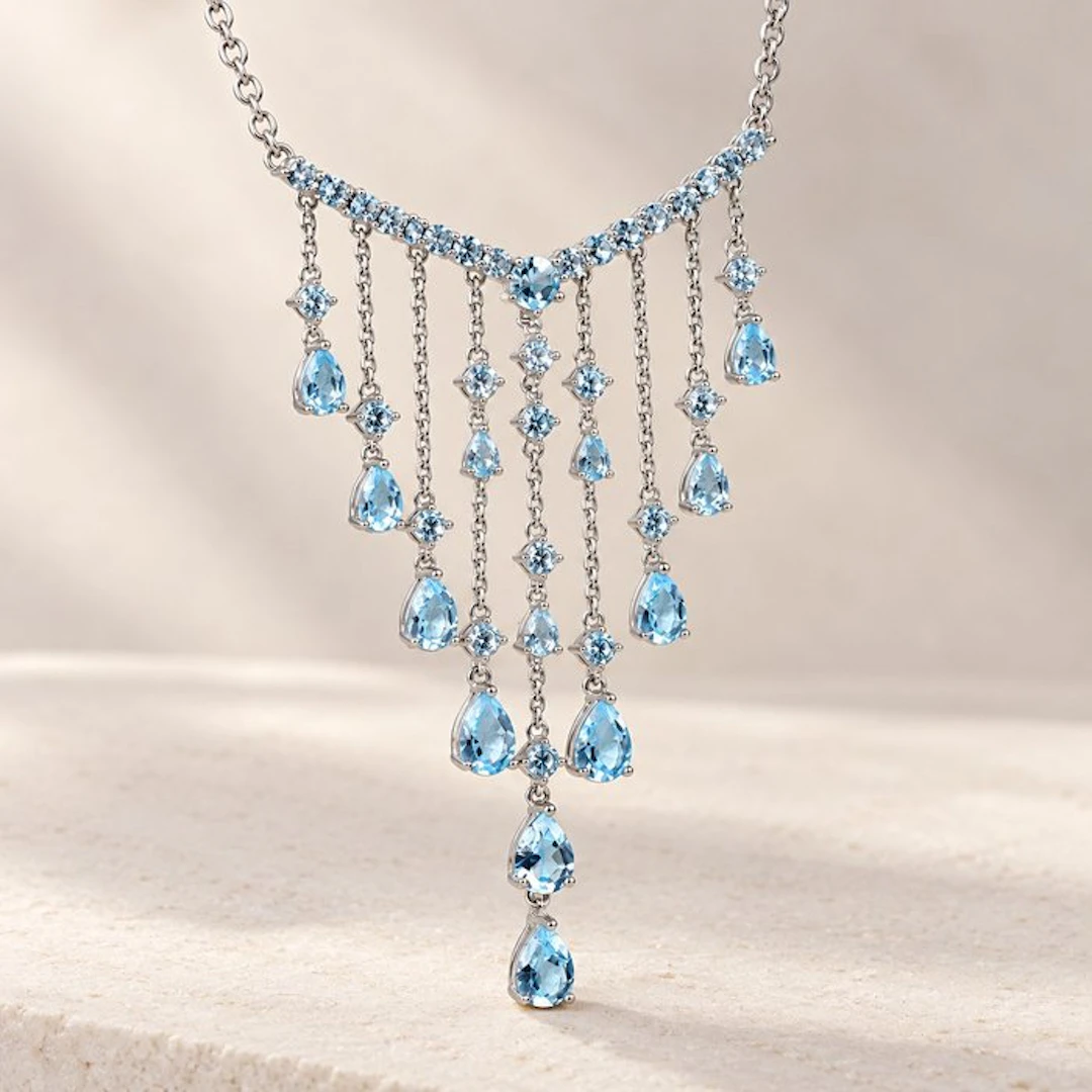 No reserve price - Necklace Silver - Topaz - Certified