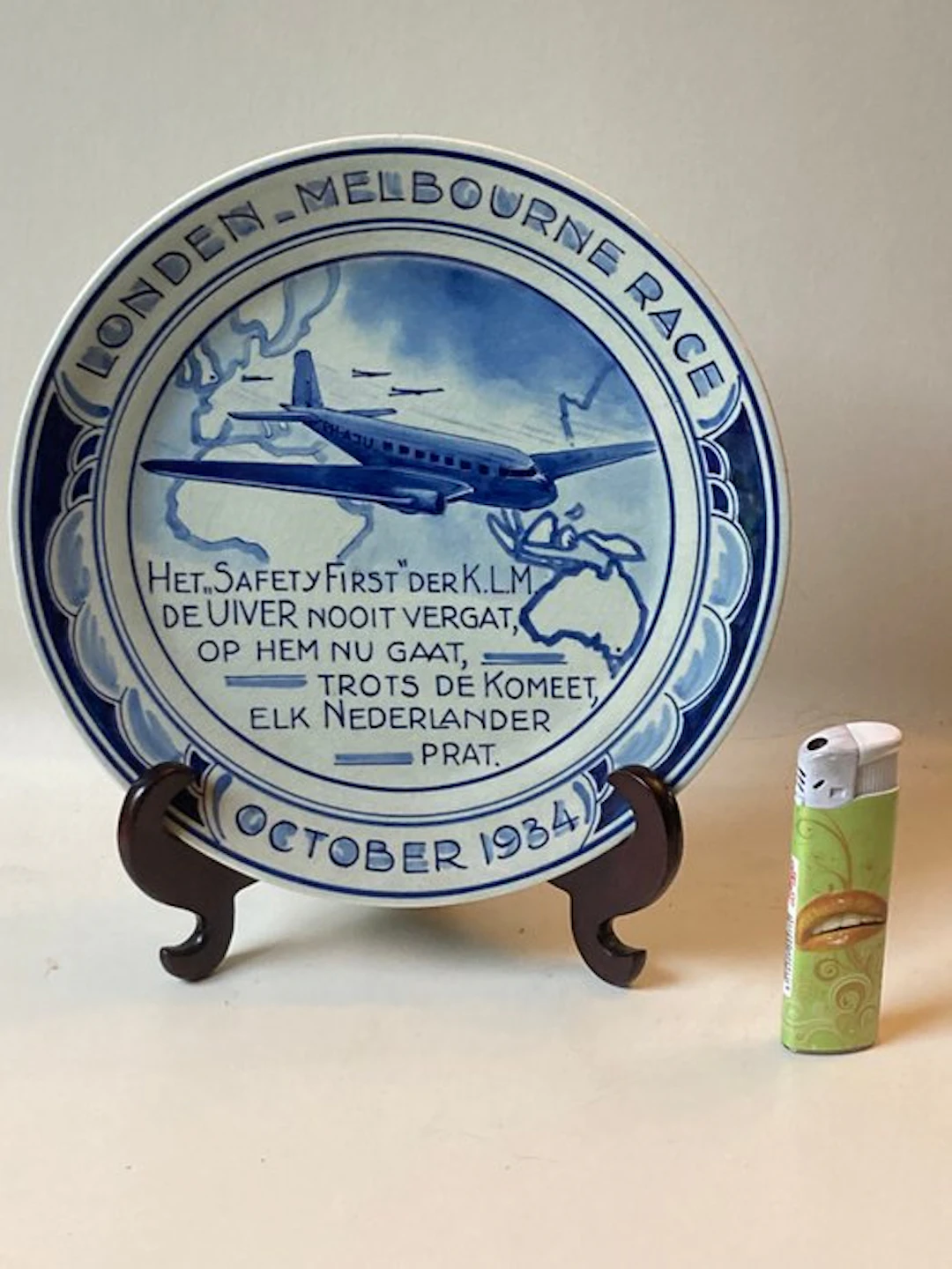 De Porceleyne Fles, Delft - Wall plate - Pottery - London-Melbourne Race KLM
