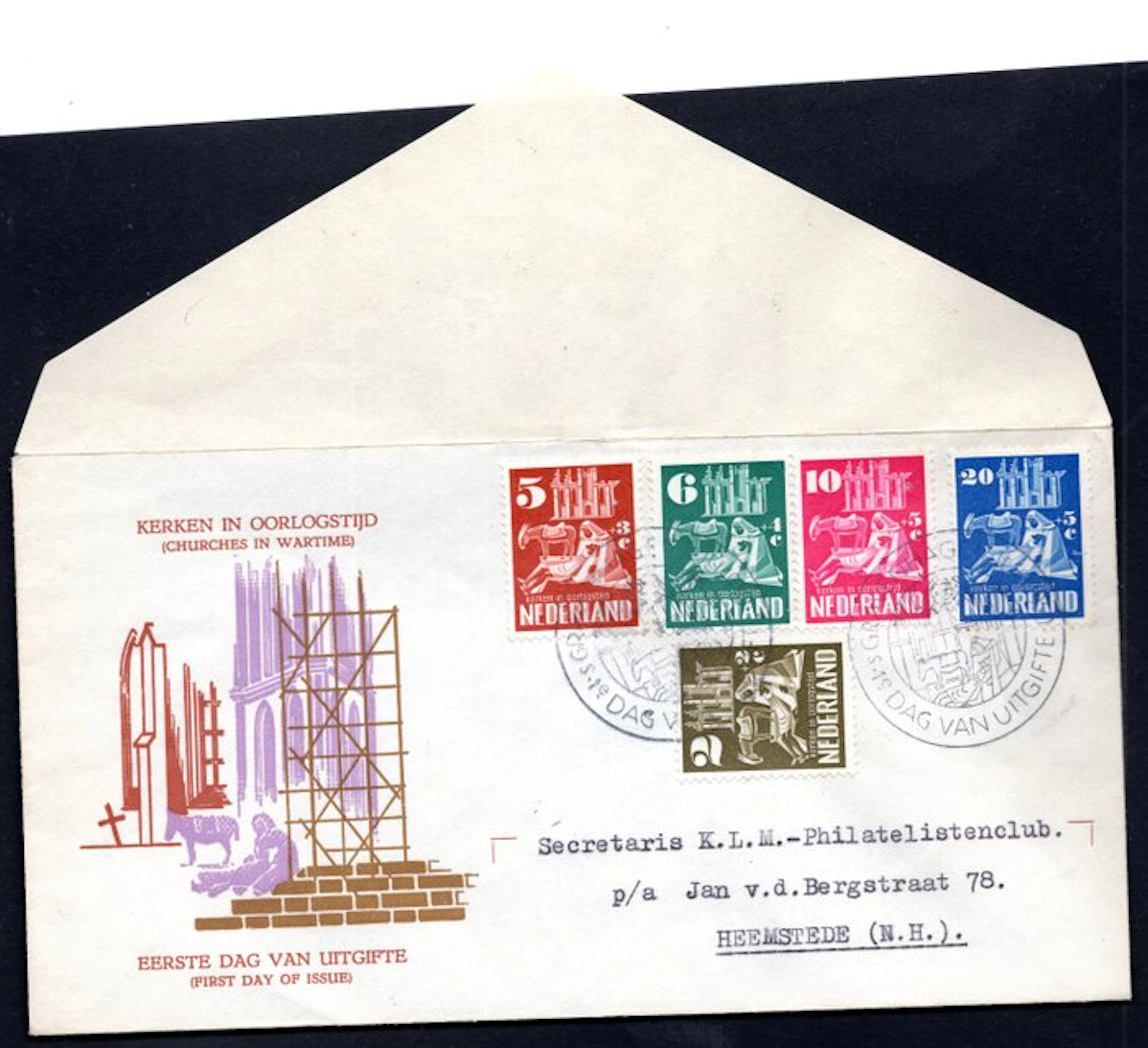 Netherlands 1950 - Churches in wartime with an open...