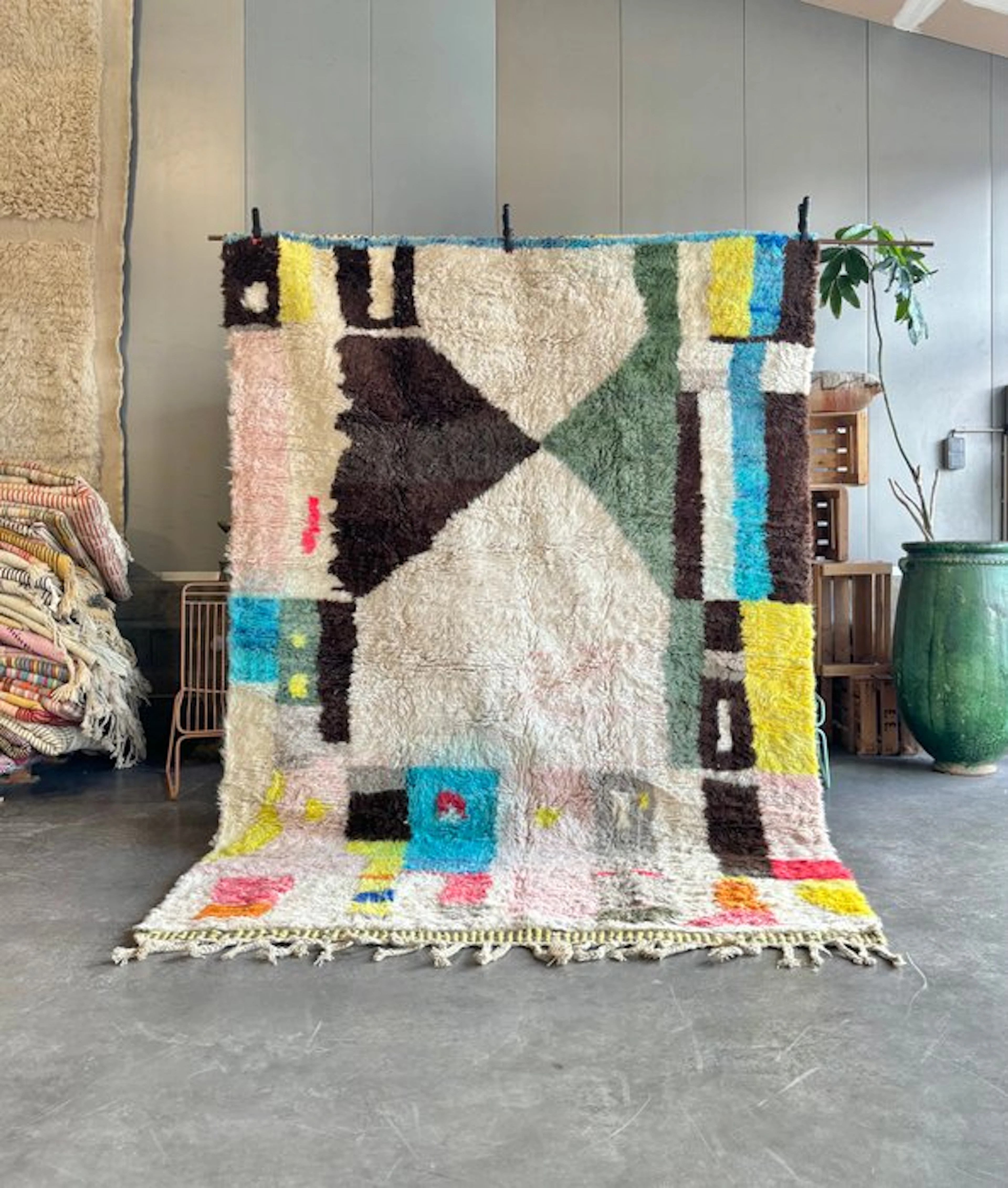 New Moroccan Abstract Berber Rug — Handmade Wool Beni...