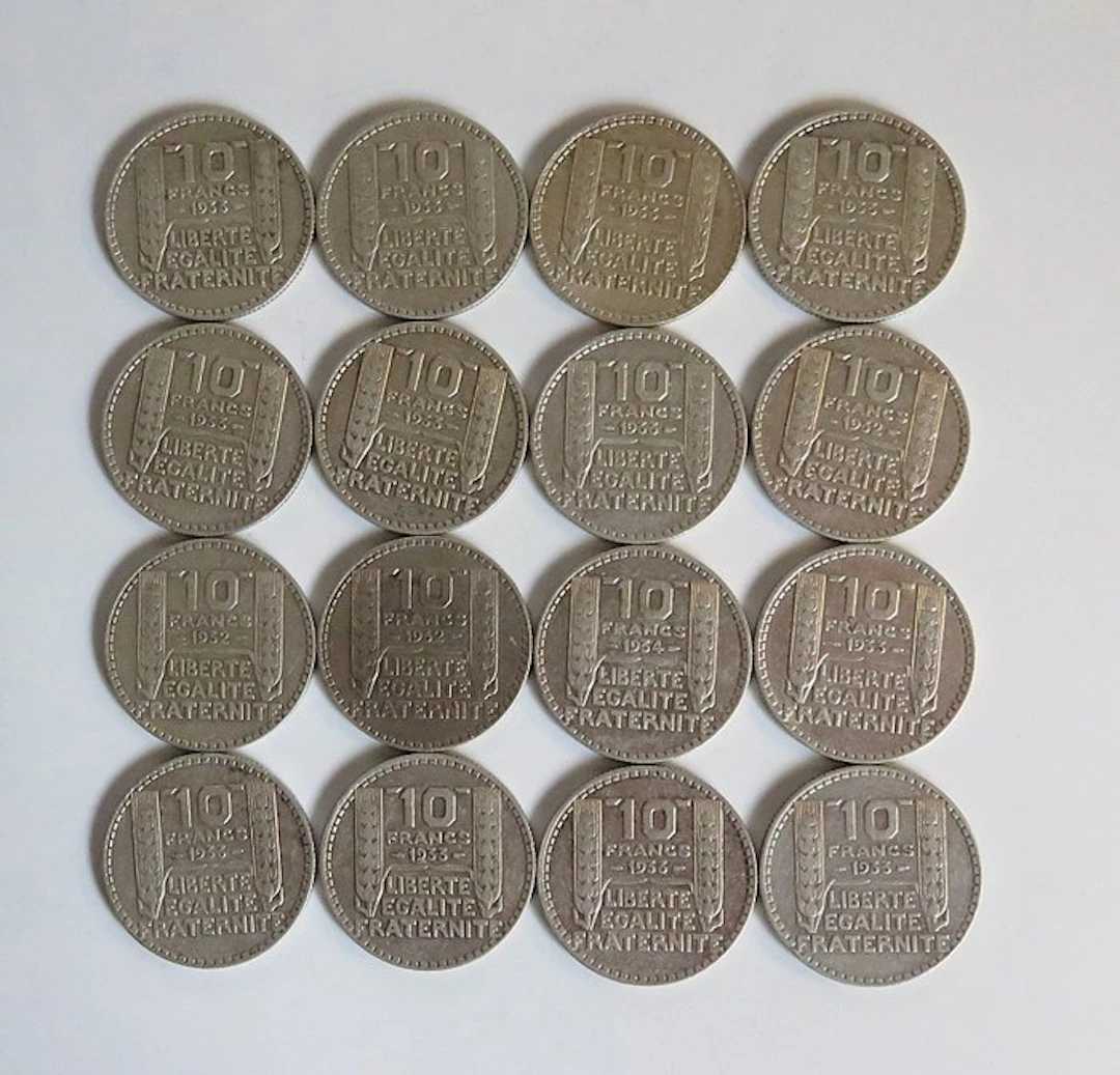 France. 10 Francs 1932/1934 Turin (lot de 16 monnaies en argent)