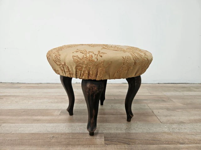 Stool - 40s-style pouf in walnut and fabric - Walnut, Textile