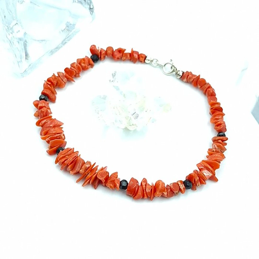 Coral - Silver - Bracelet - Natural Italian Red