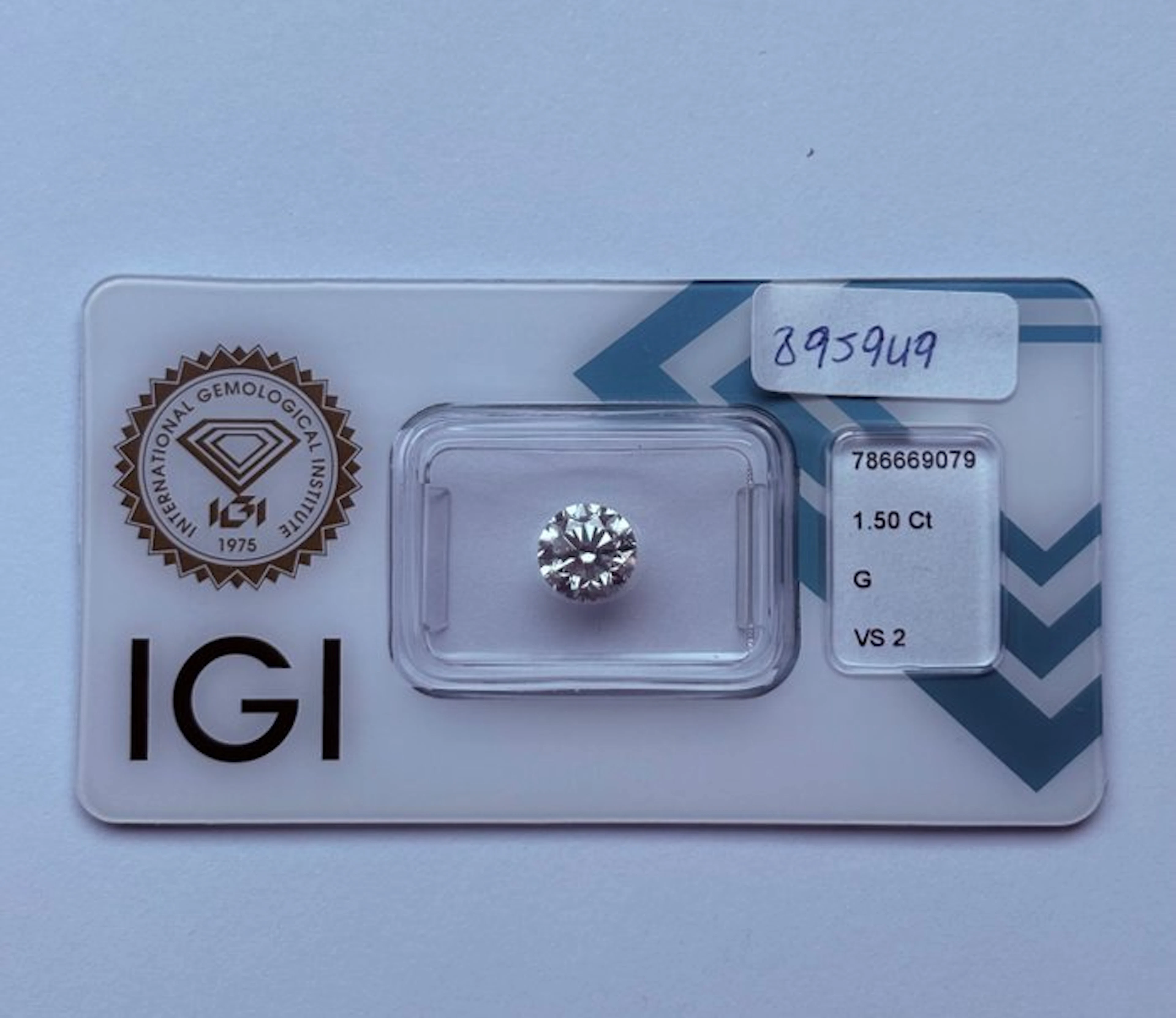 1 pcs Diamond (Natural) - 1.50 ct - Round - G - VS2...