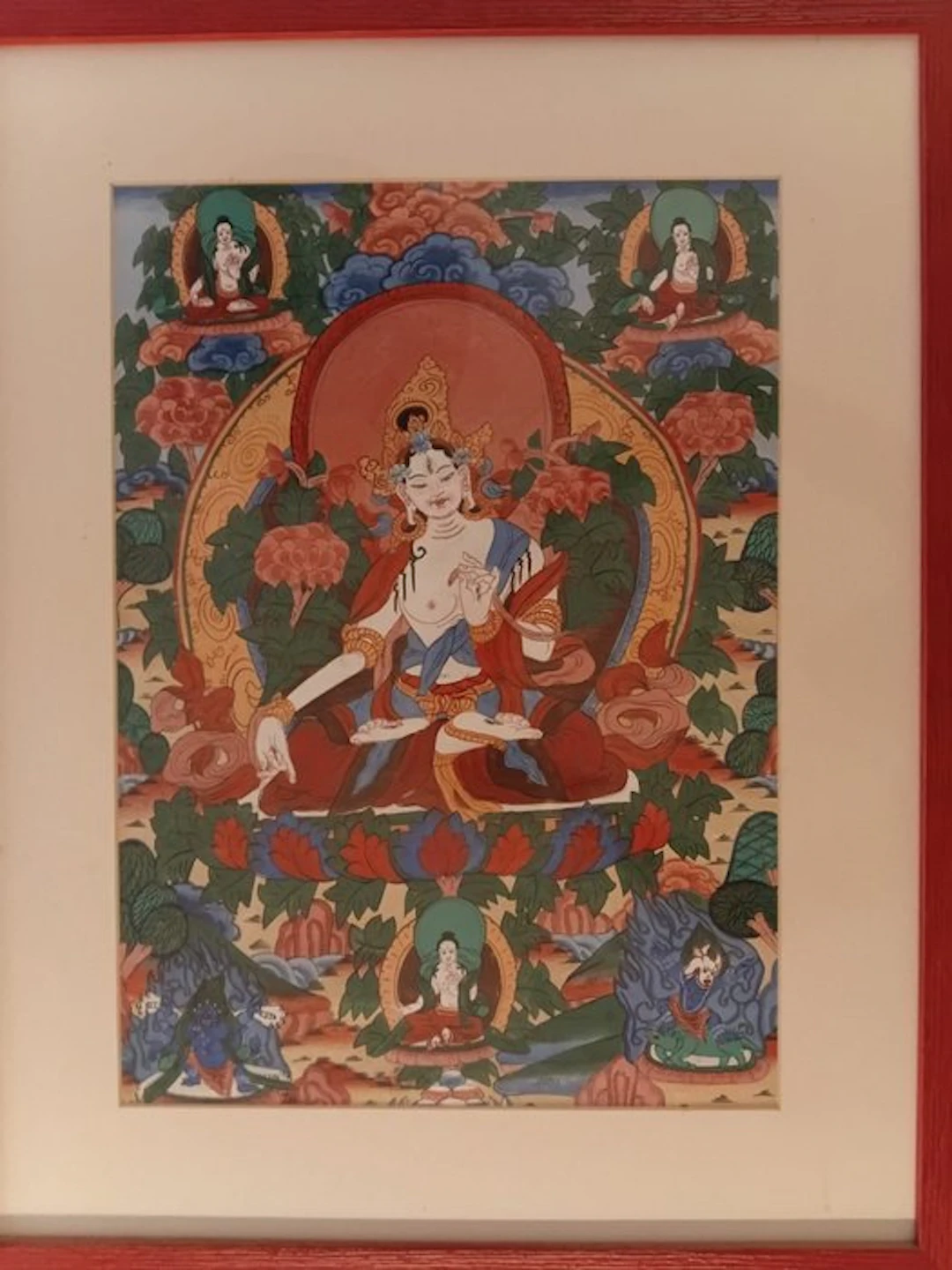 Hand-Painted Tibetan Thangka - Amitayus Buddha - Tibet - Late 20th century