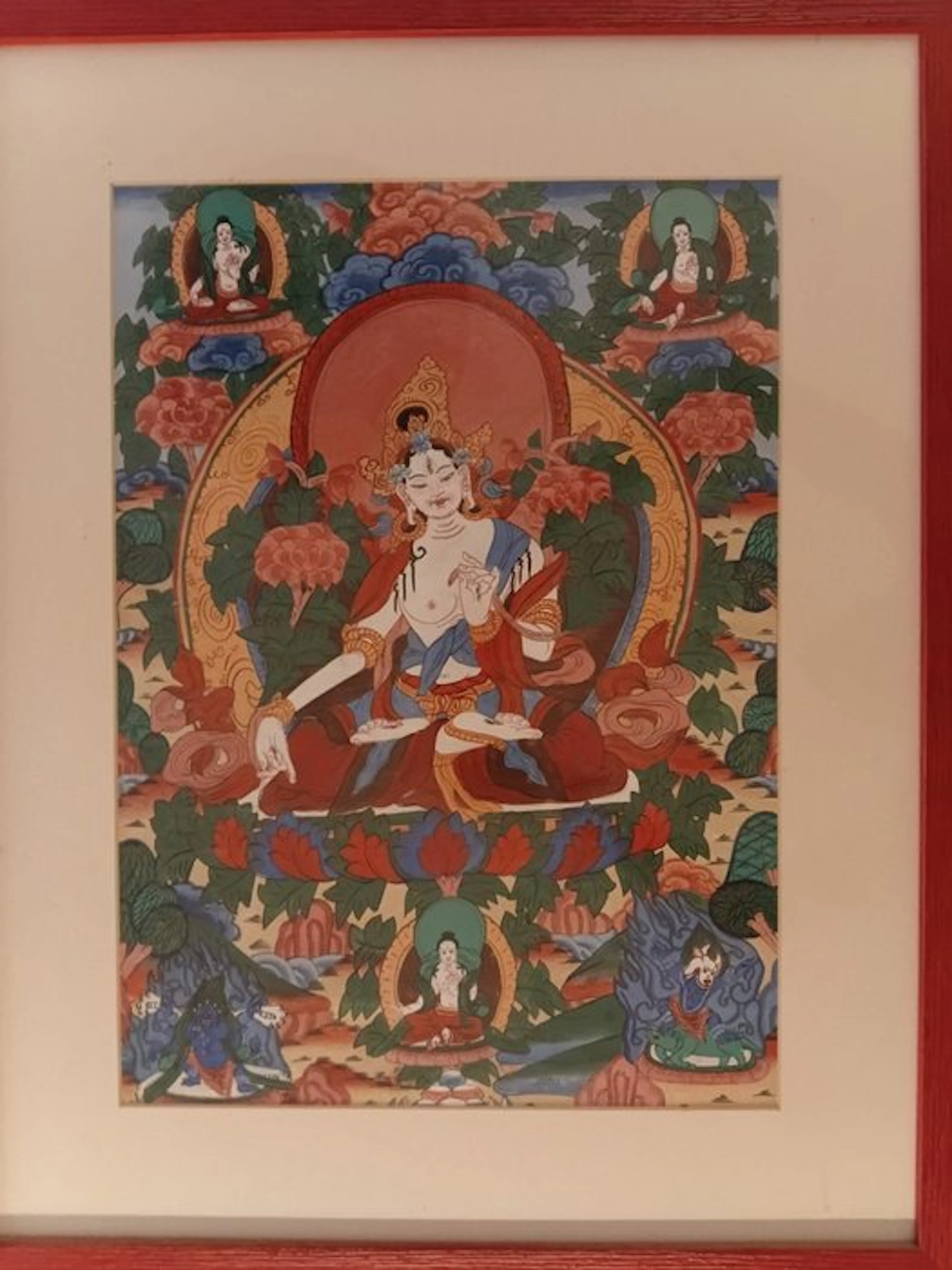 Hand-Painted Tibetan Thangka - Amitayus Buddha - Tibet - Late 20th century
