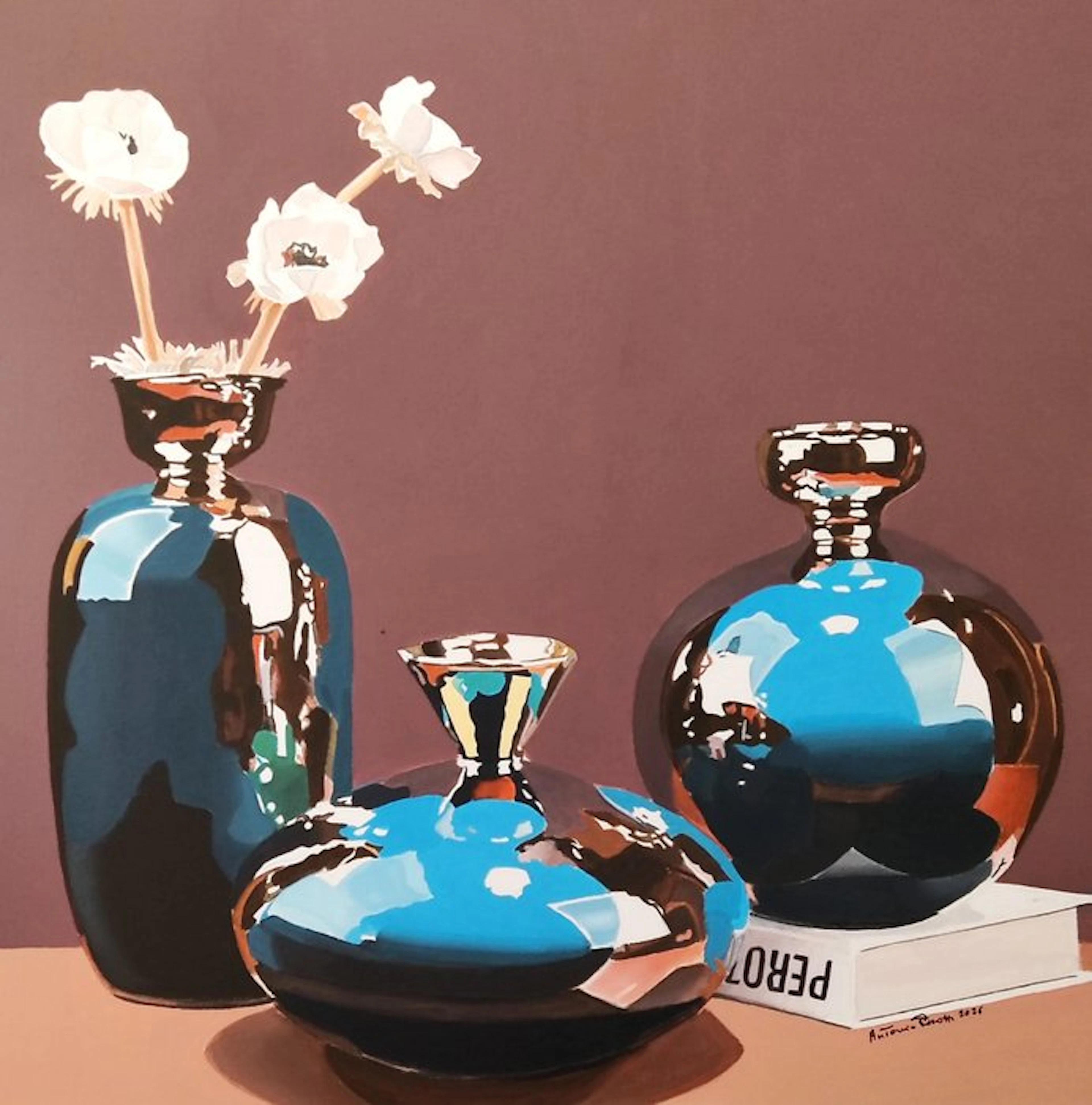 Antonio Perotti - Still Life Vasi in vetro opalini