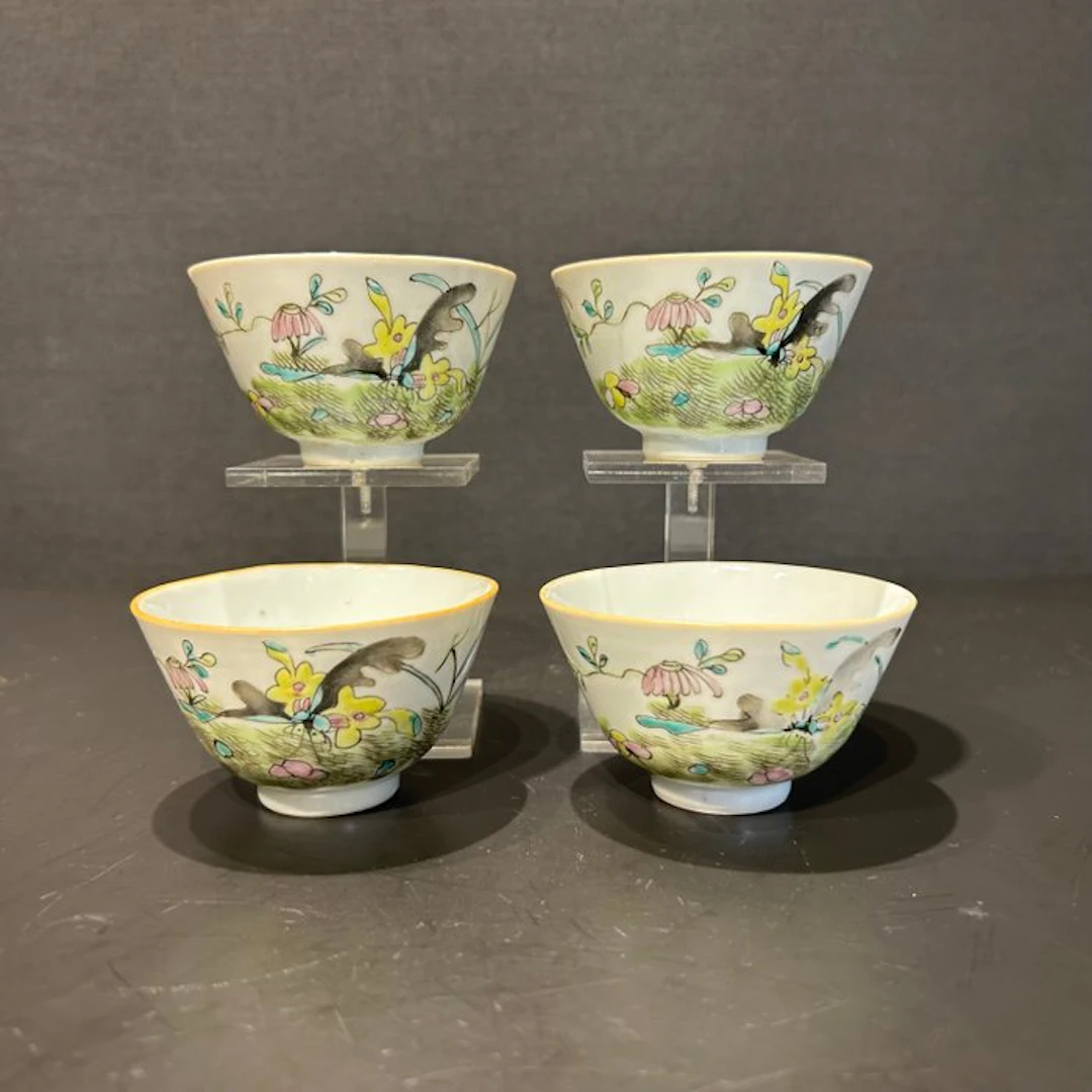 Cup and saucer - Porcelain - 4 Tongzhi teacups