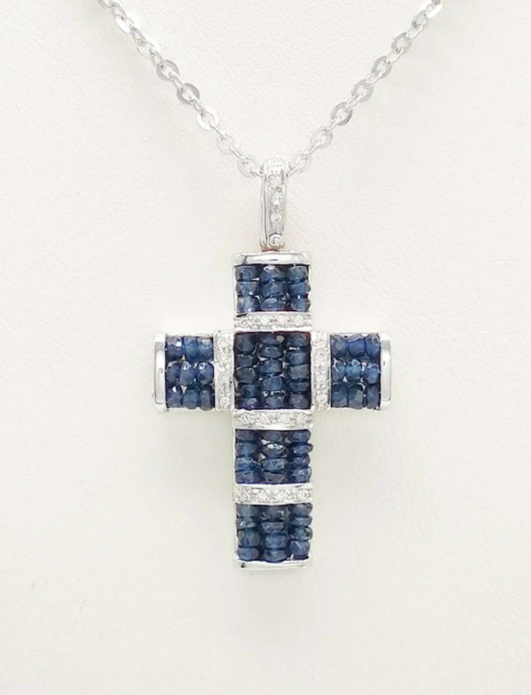 Necklace - 18 kt. White gold Sapphire - Diamond