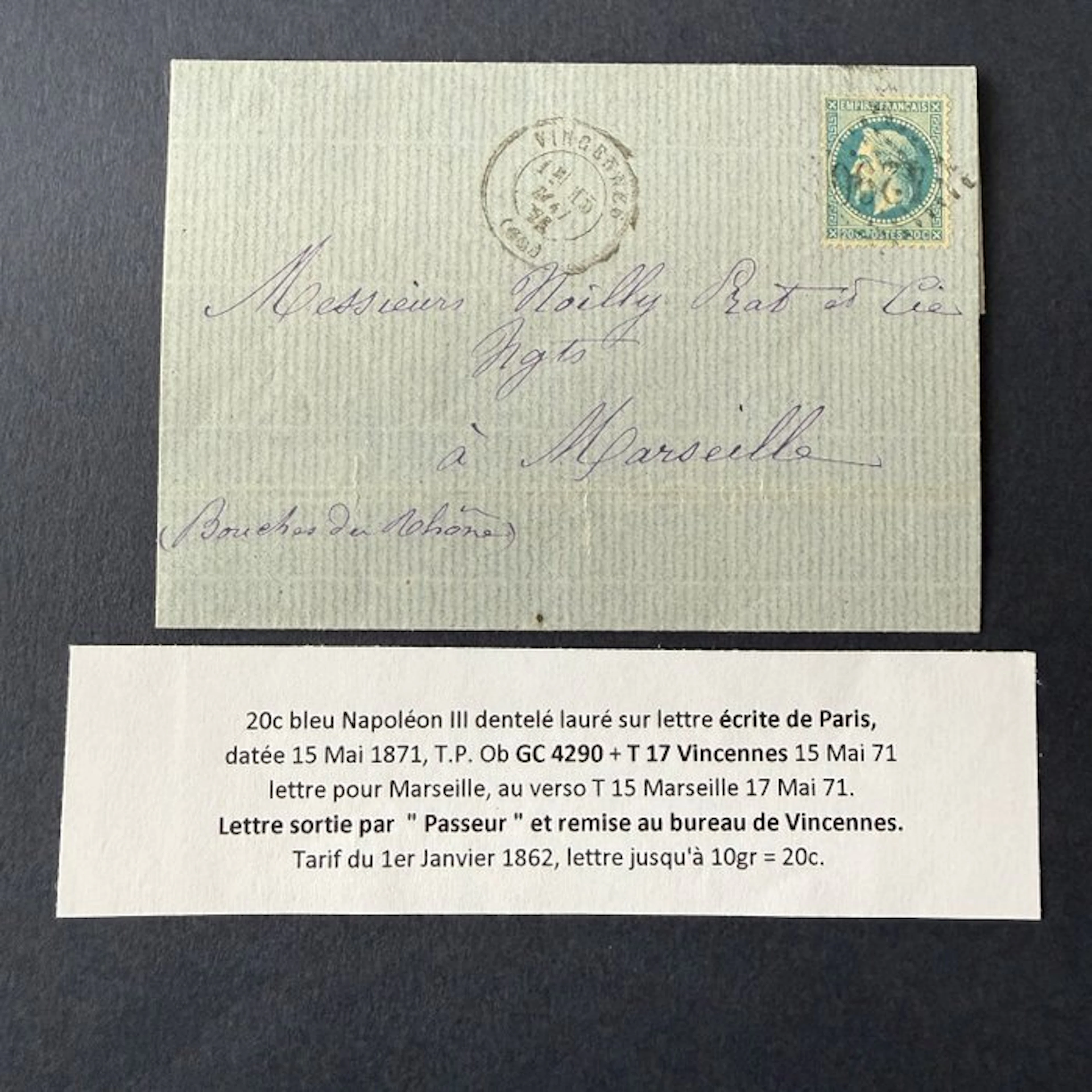 France - The letter "15 May 1871" smuggled out by a...