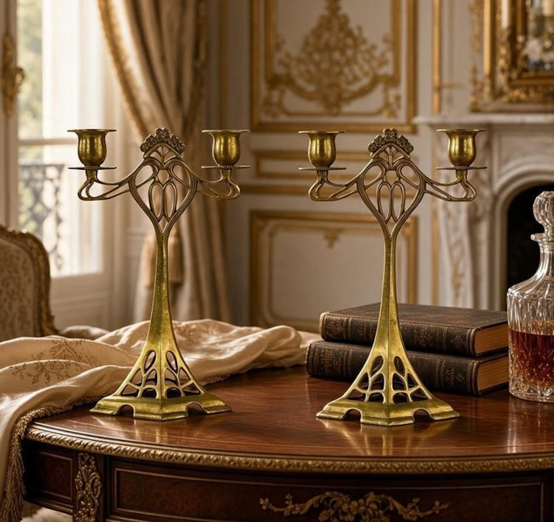 Candleholder (2) - Bronze - Jugendstil Style Set