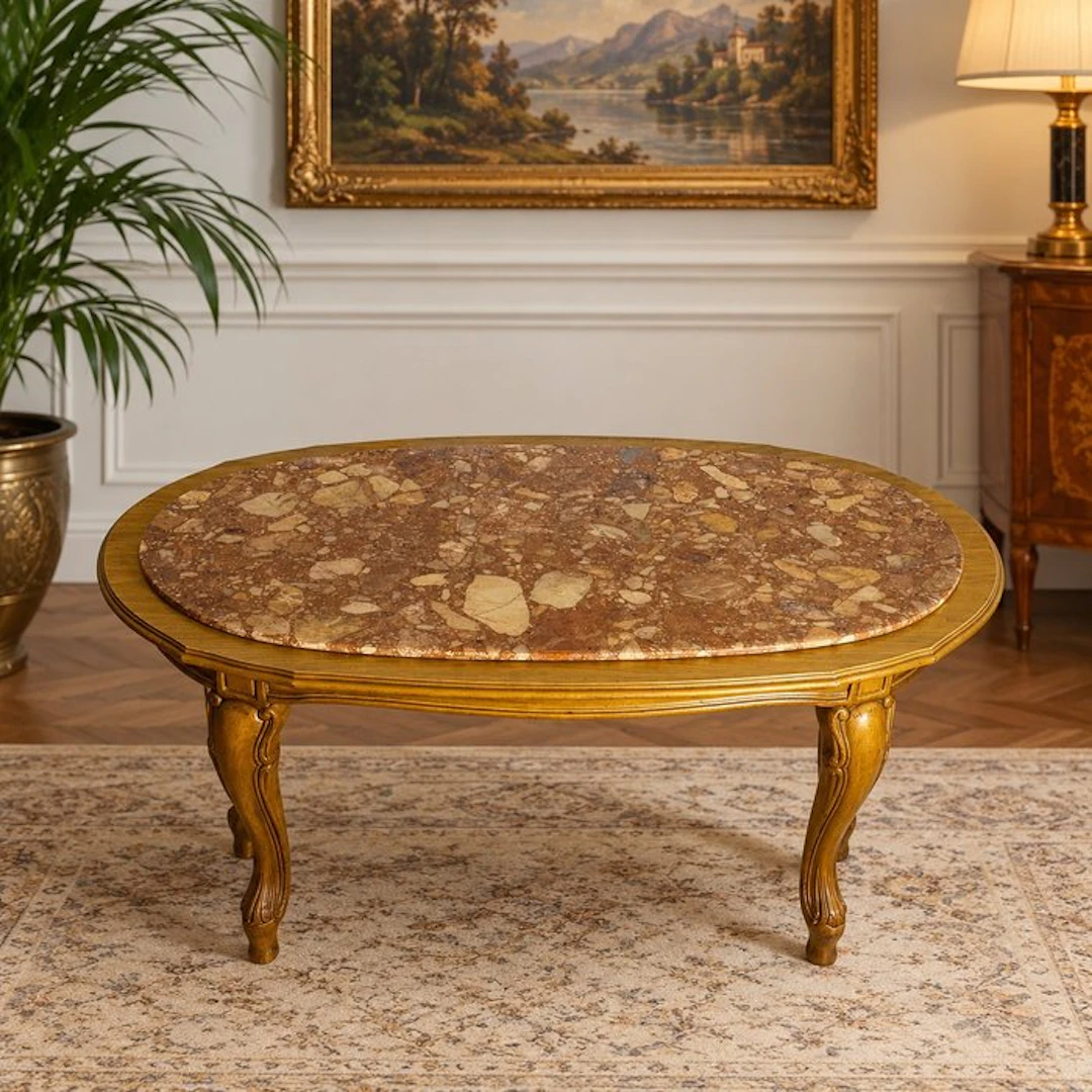 Coffee table - Oval coffee table in the Louis XV style