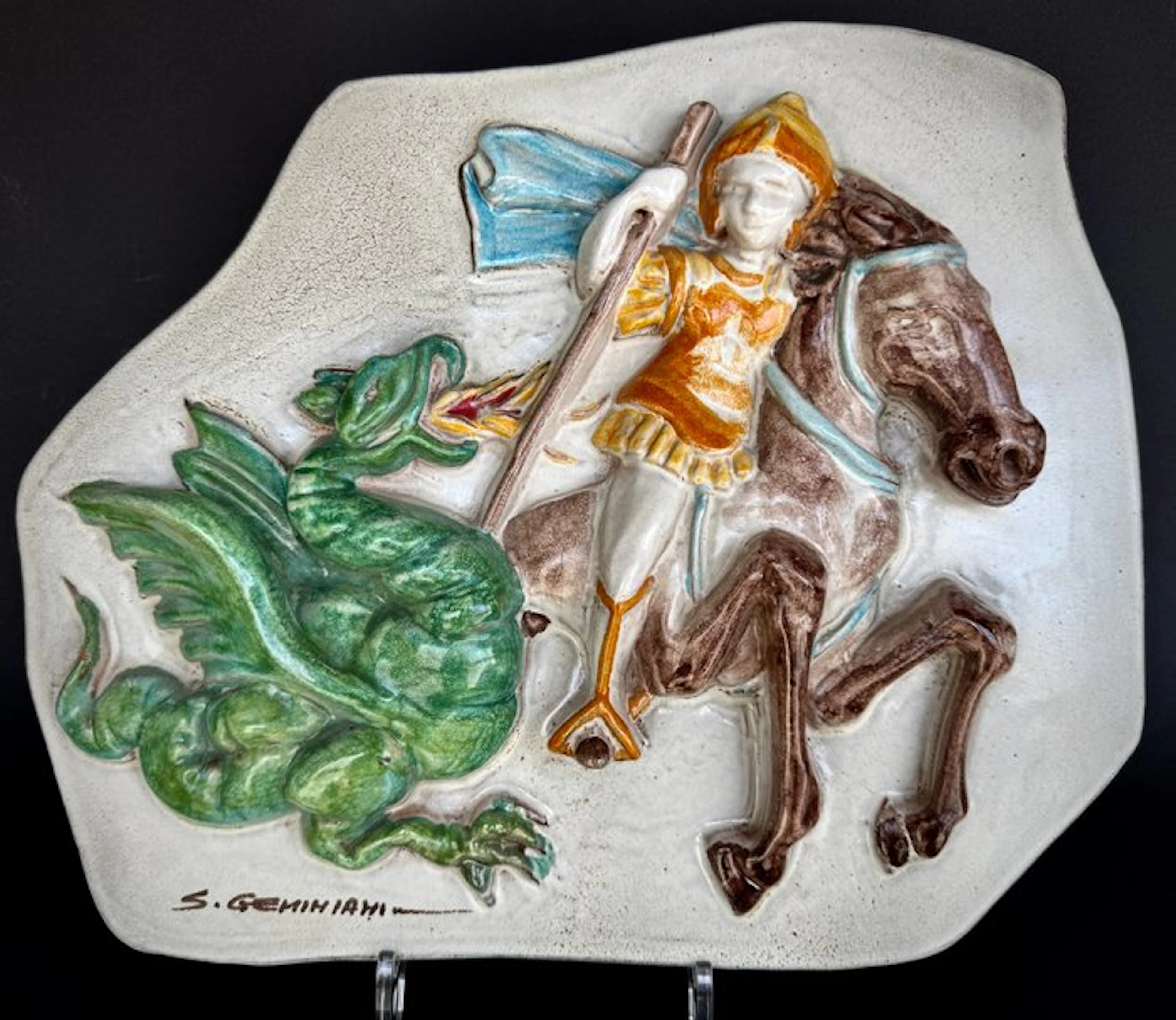 Silvana Geminiani - Panel - Refined polychrome high-relief ceramic plaque