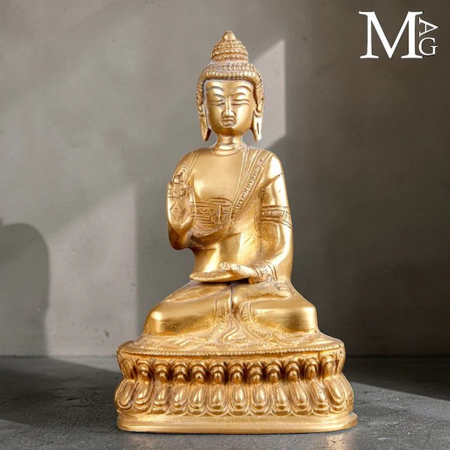 Buddha Shakyamuni on Lotus Throne – Traditional Brass...