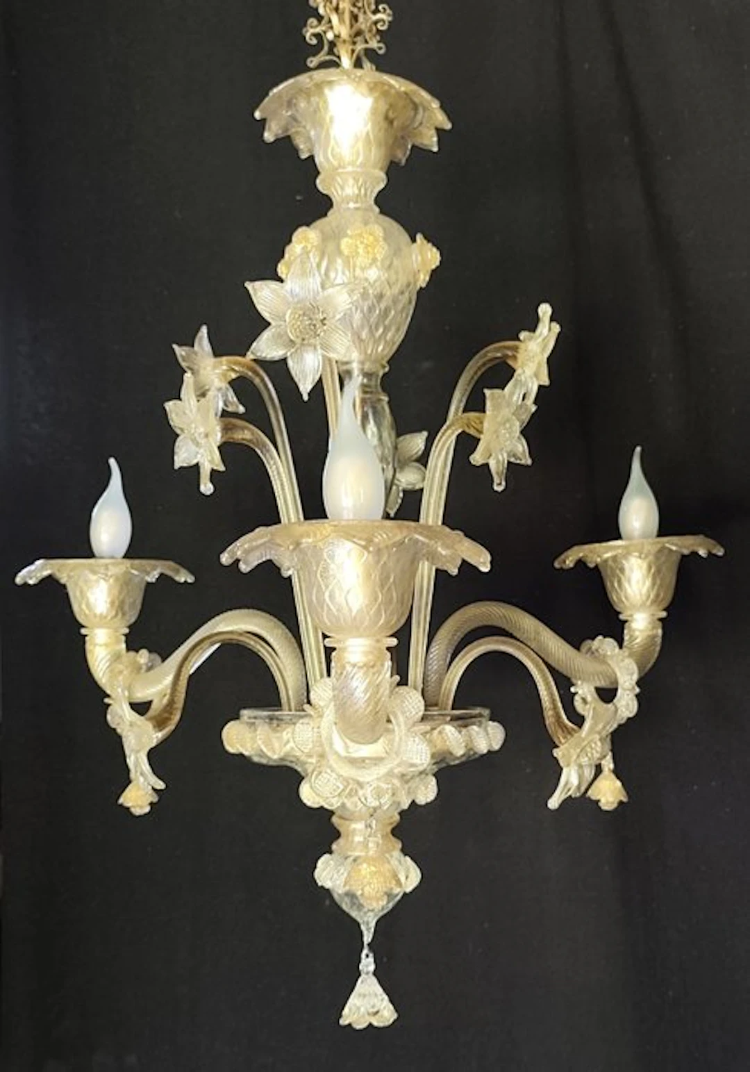 Chandelier - Murano glass with rich inclusions of fine gold.