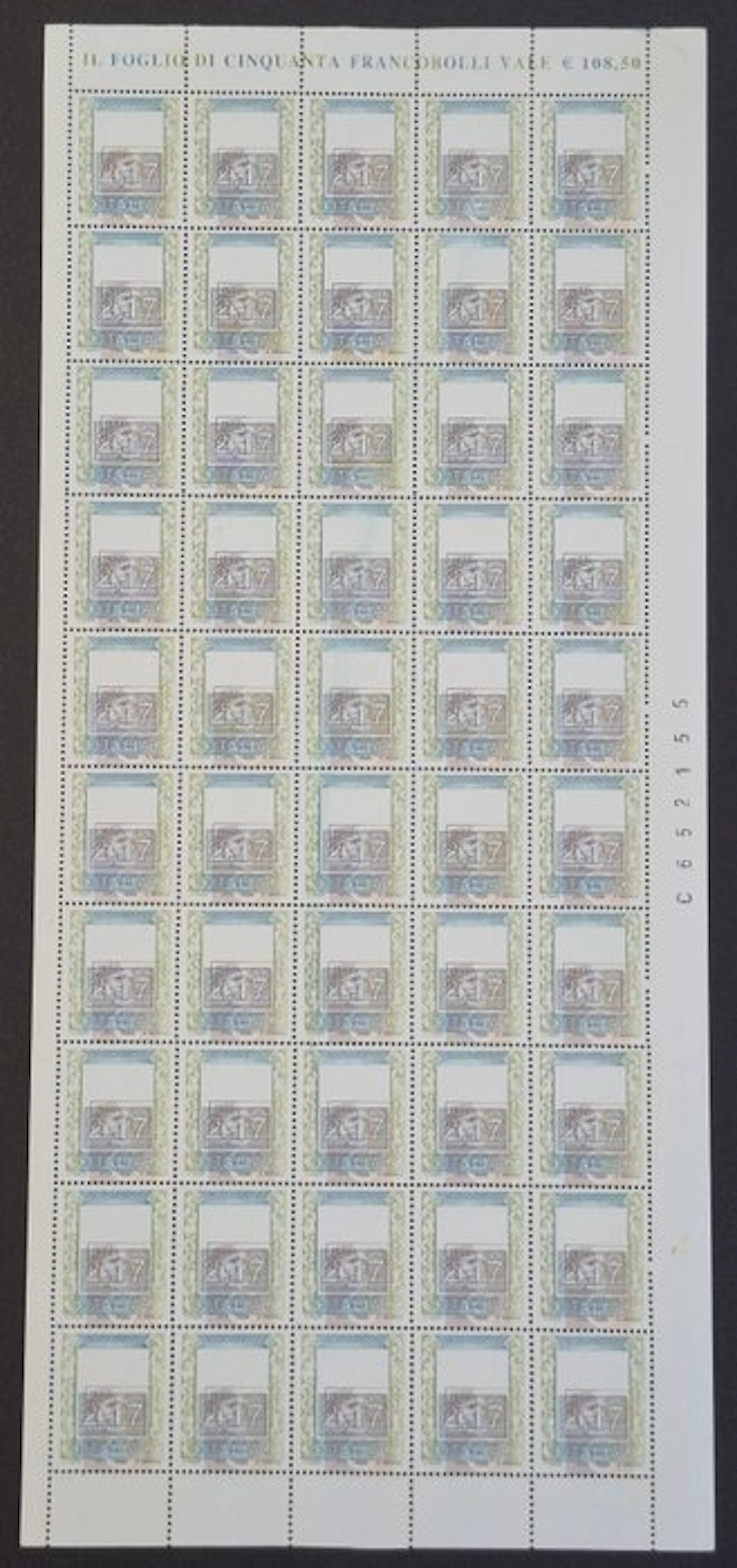 Italian Republic 2002 - High-value 50-stamp sheet of €2.17