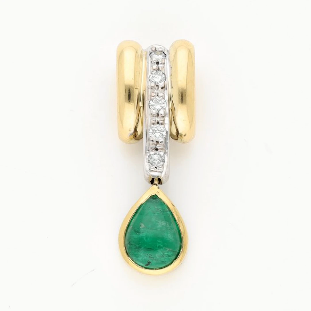 Pendant - 18 kt. Yellow gold Diamond (Natural) - Emerald