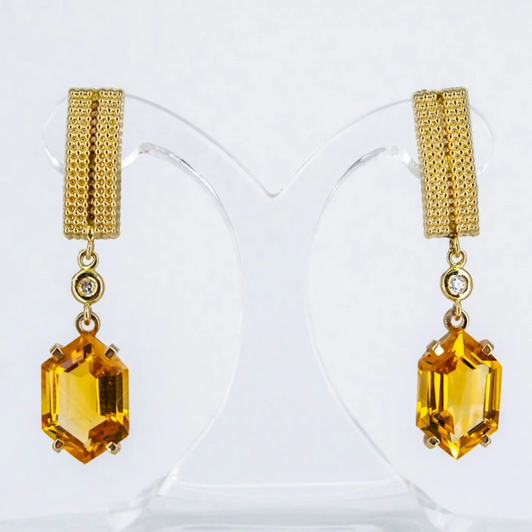 Earrings - 18 kt. Yellow gold Quartz - Diamond