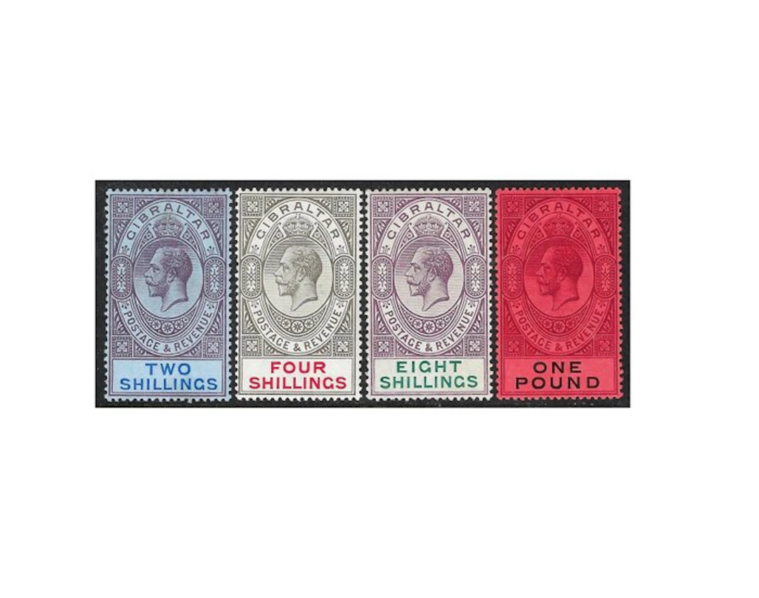 Gibraltar 1912/24 - King George V stamps 2s to £1 - Stanley Gibbons Nº 82/85