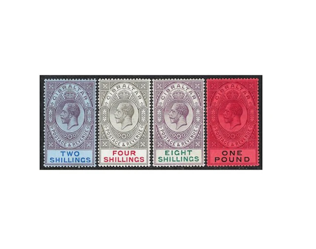 Gibraltar 1912/24 - King George V stamps 2s to £1 - Stanley Gibbons Nº 82/85