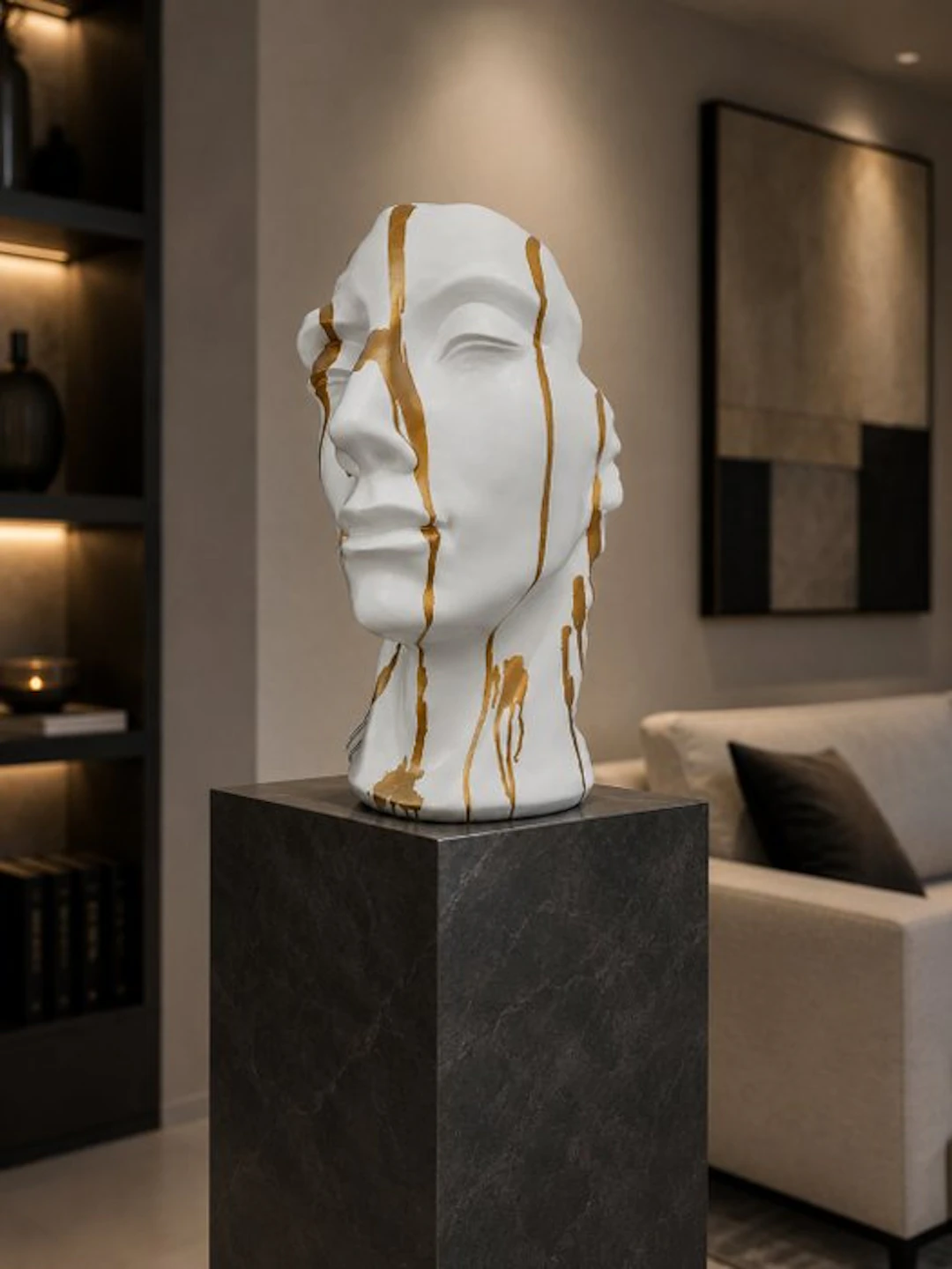 Statue, statue head in white color - 50 cm - polyresin