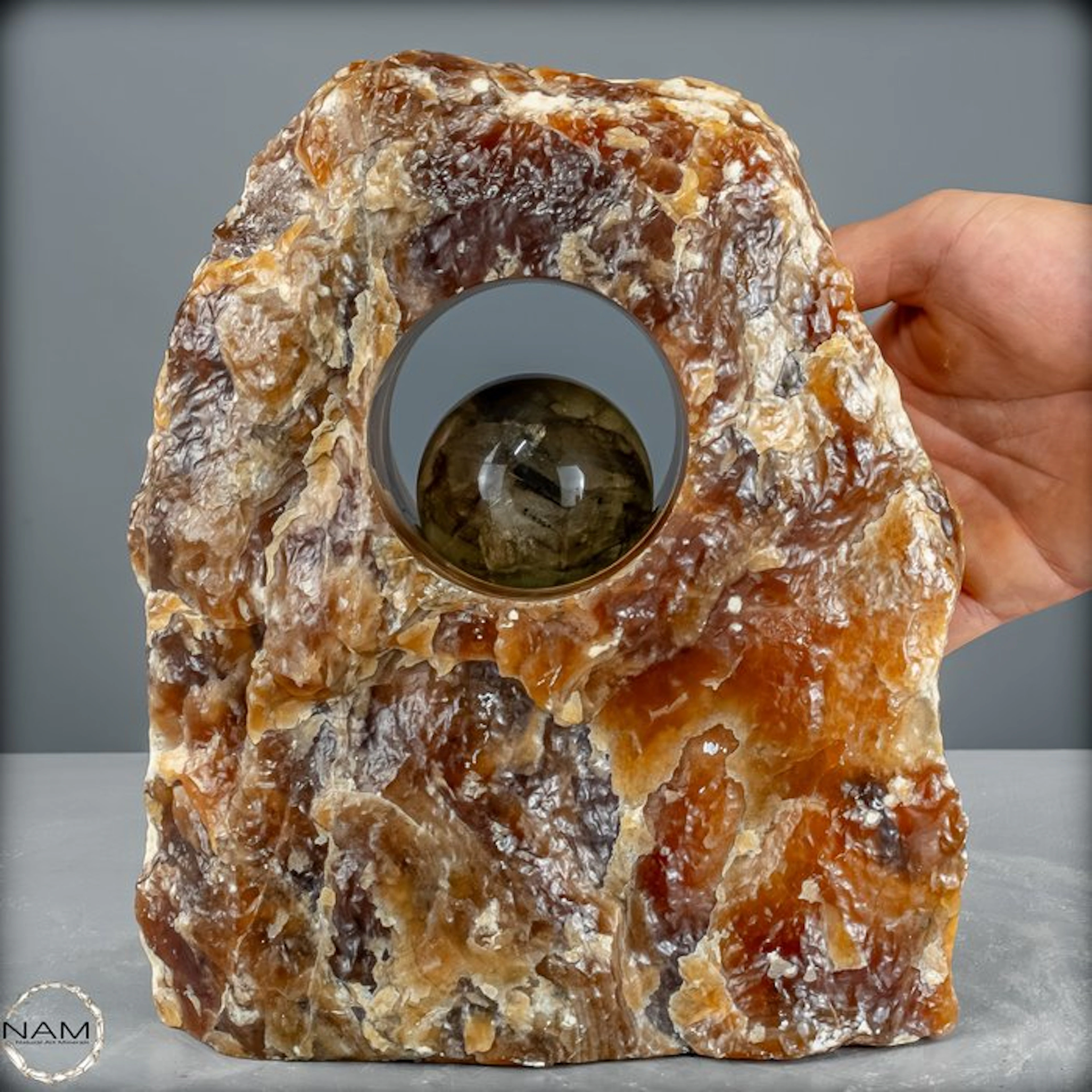 Calcite water fountain from Pakistan with a spinning...