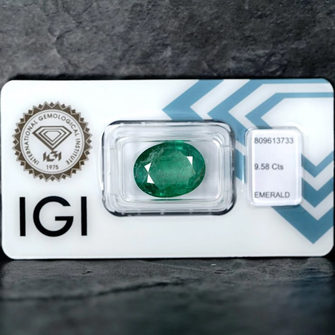 1 pcs Green Emerald - 9.58 ct - International Gemological Institute (IGI)
