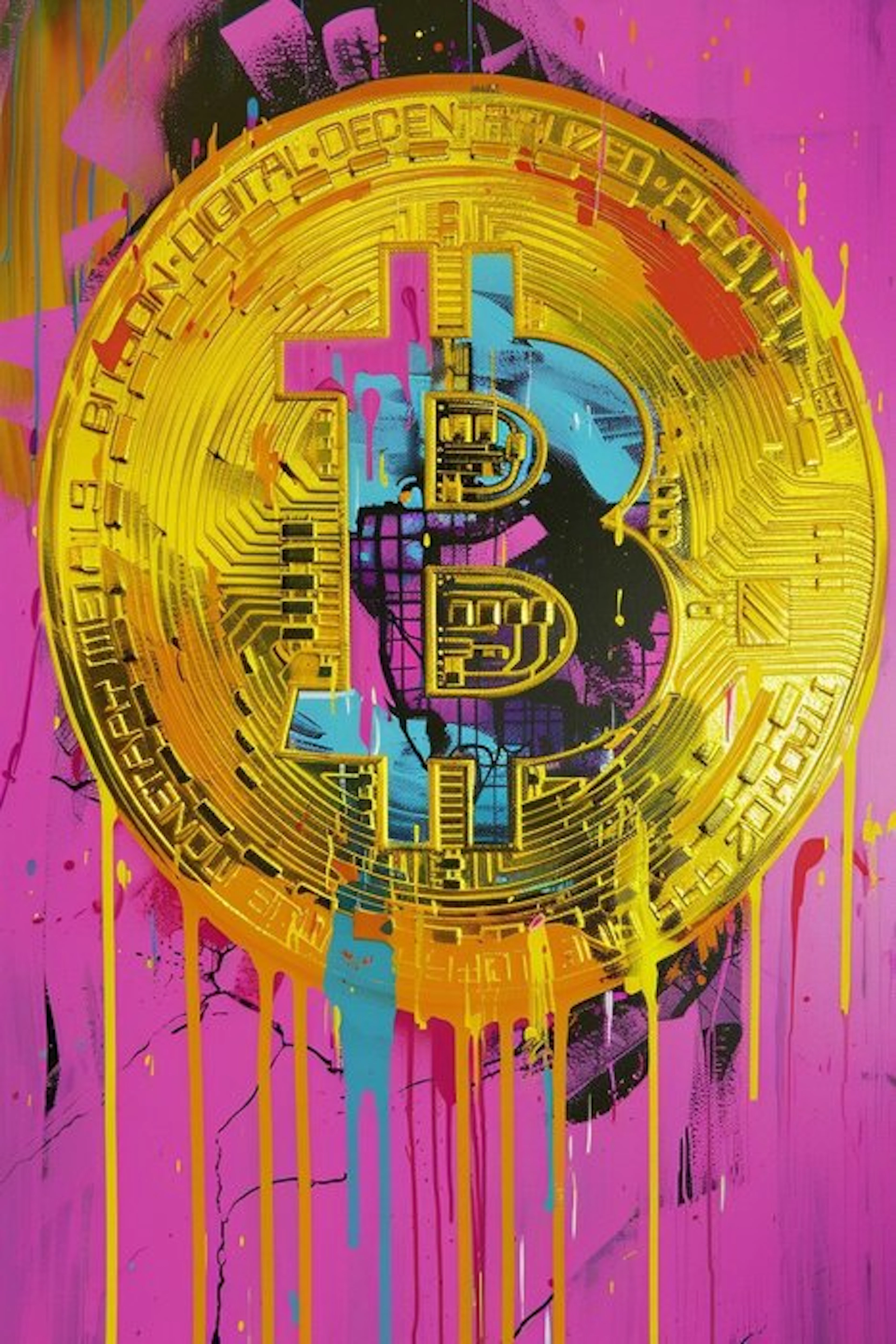 Dine Chanima (XX-XXI) - Giant Pop'art Bitcoin in néon colors XXL