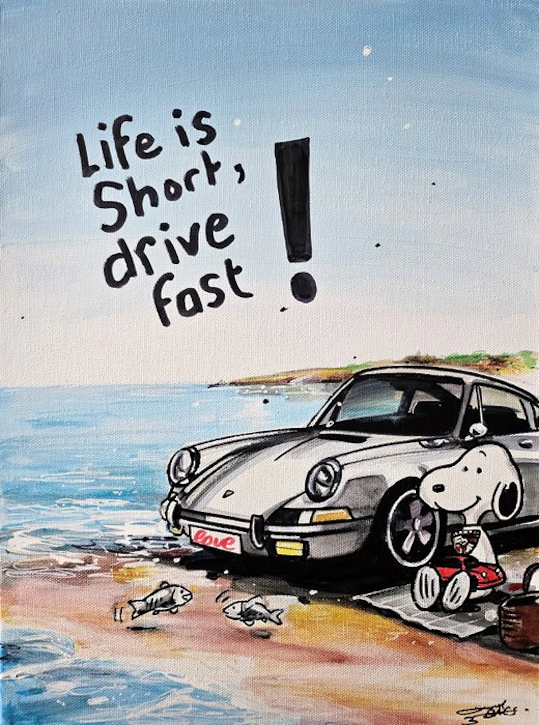 Original Painting - Porsche - Porsche 911 - Snoopy Pop Art - Baes Gerald - 2016