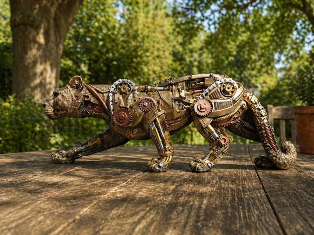 Statue, panter steam punk - 21 cm - Ceramic