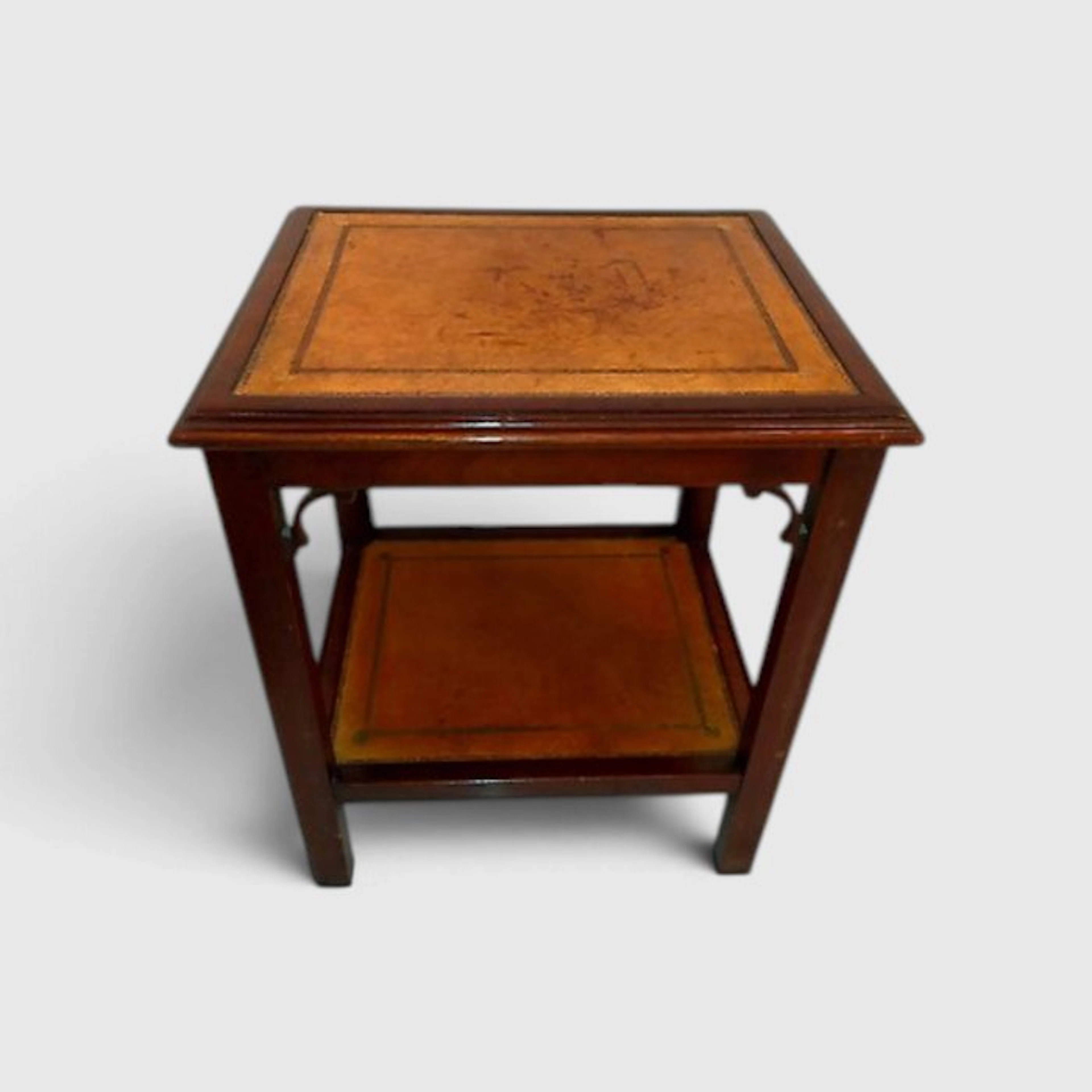 Englischer Beistelltisch Leder – Antiker Tisch Holz - Side table -