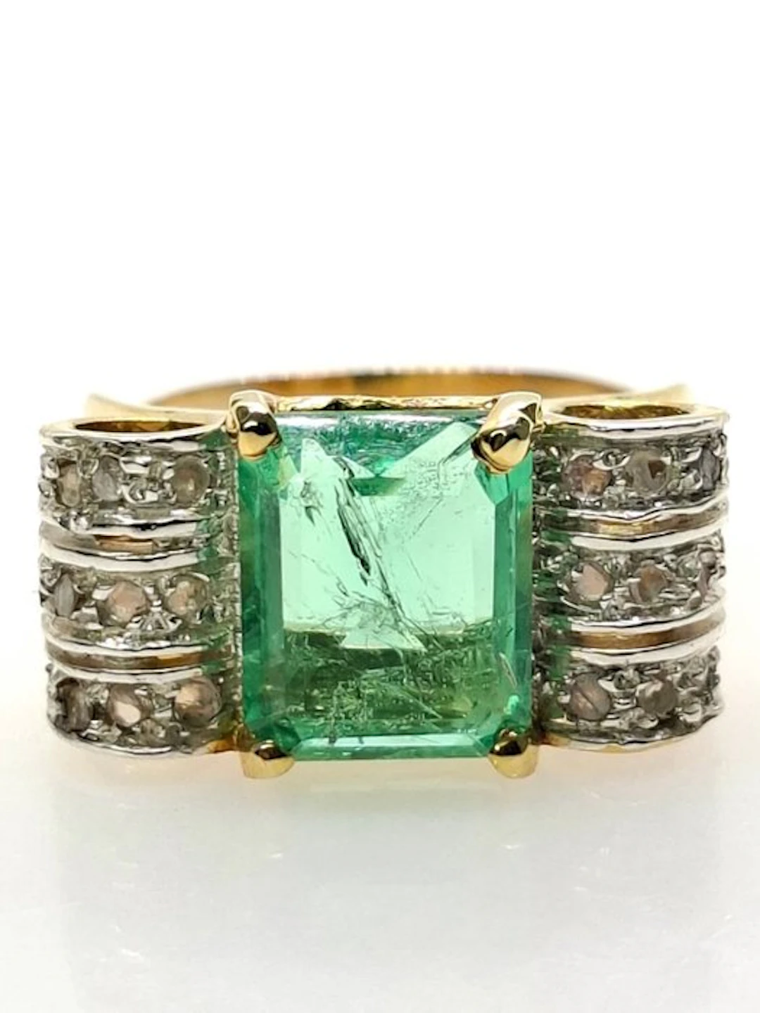 No reserve price - Ring - 9 kt. Silver, Yellow gold Emerald - Diamond