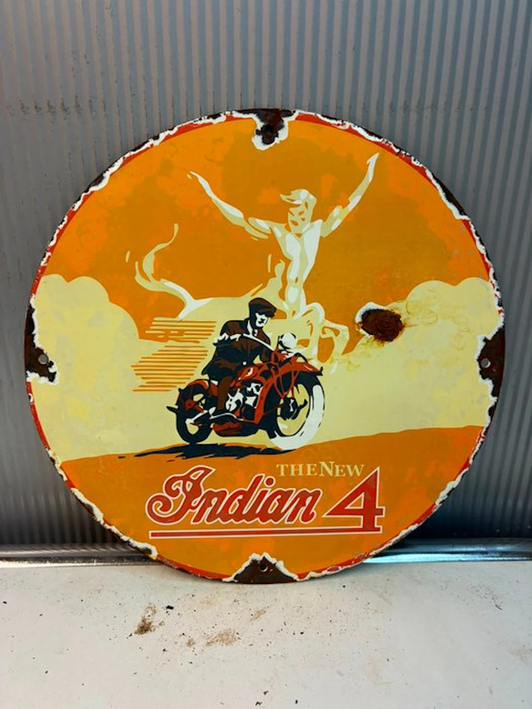 Indian 4 – Rond Emaille Motorreclamebord - Enamel sign - Enamel