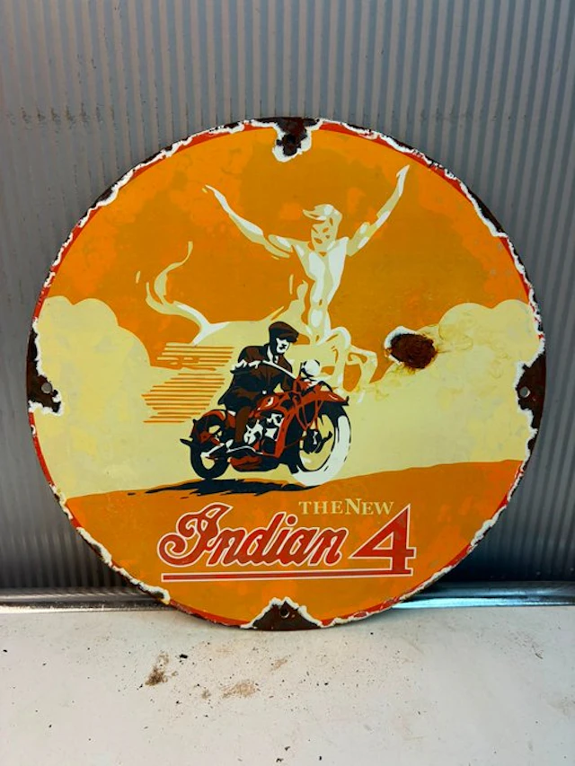 Indian 4 – Rond Emaille Motorreclamebord - Enamel sign - Enamel