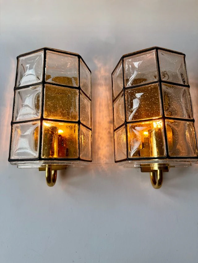 Limburg Glashütte - Wall lamp (2) - 1970s Brutalist design - Brass, Glass