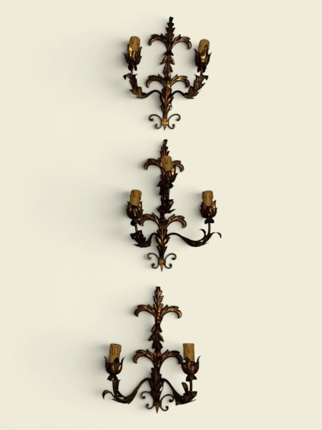 Wall sconce (3) - Wood, Iron