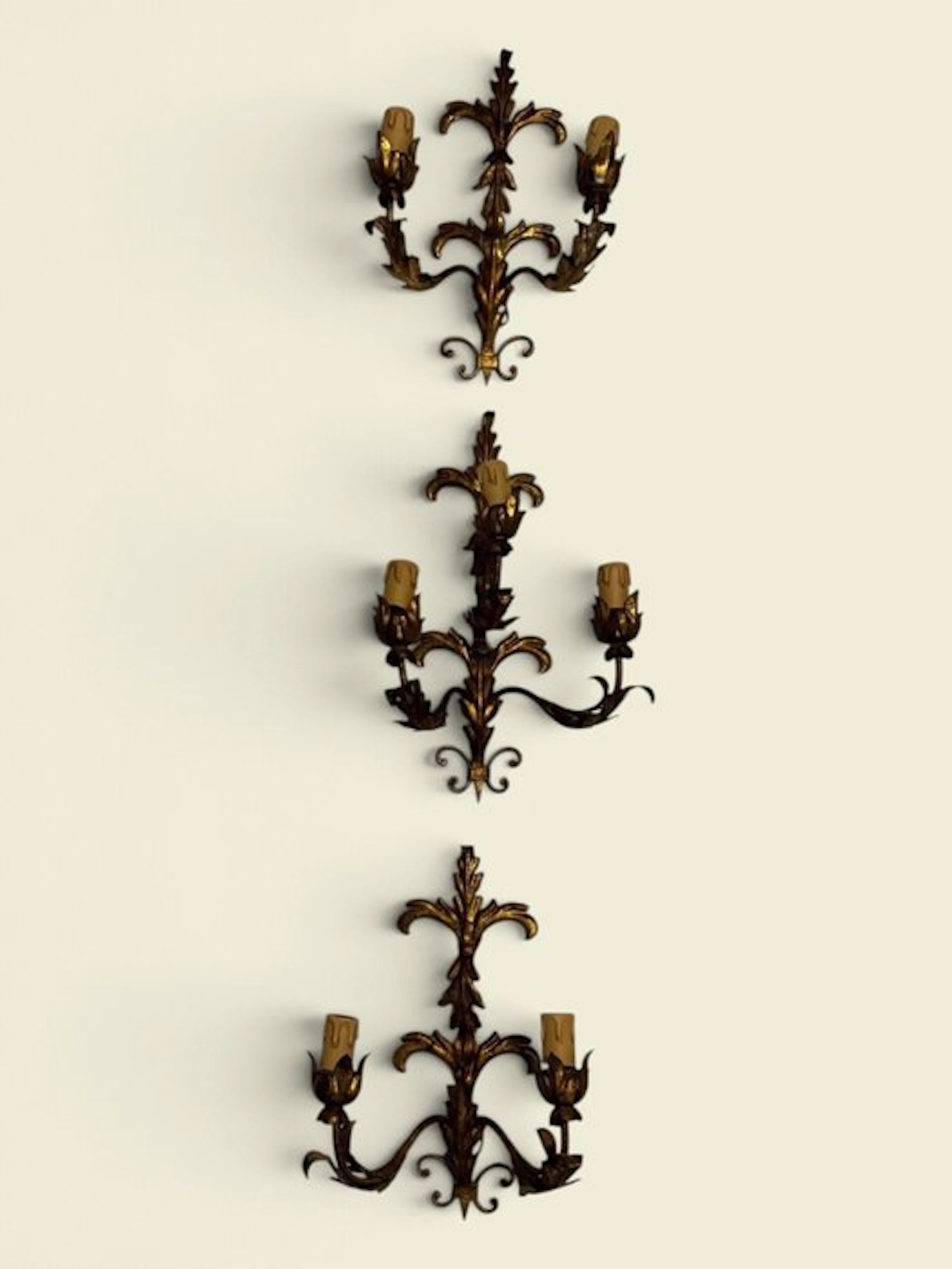 Wall sconce (3) - Wood, Iron