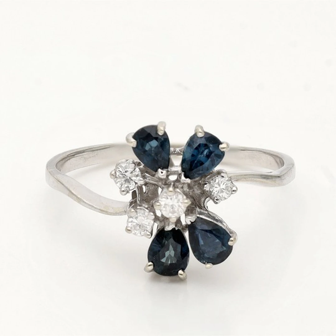 Ring - 18 kt. White gold Diamond (Natural) - Sapphire