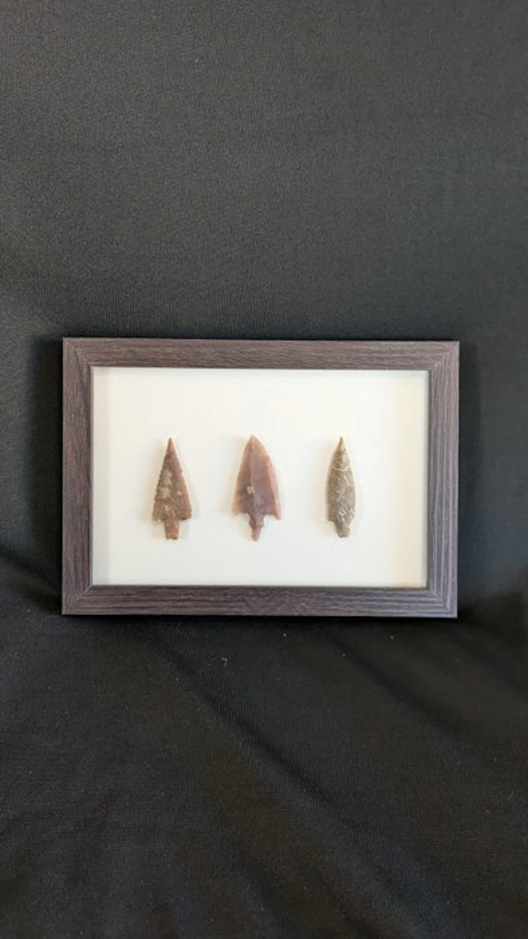 Neolithic Flint Collection on a frame: bifacial arrowhead tools