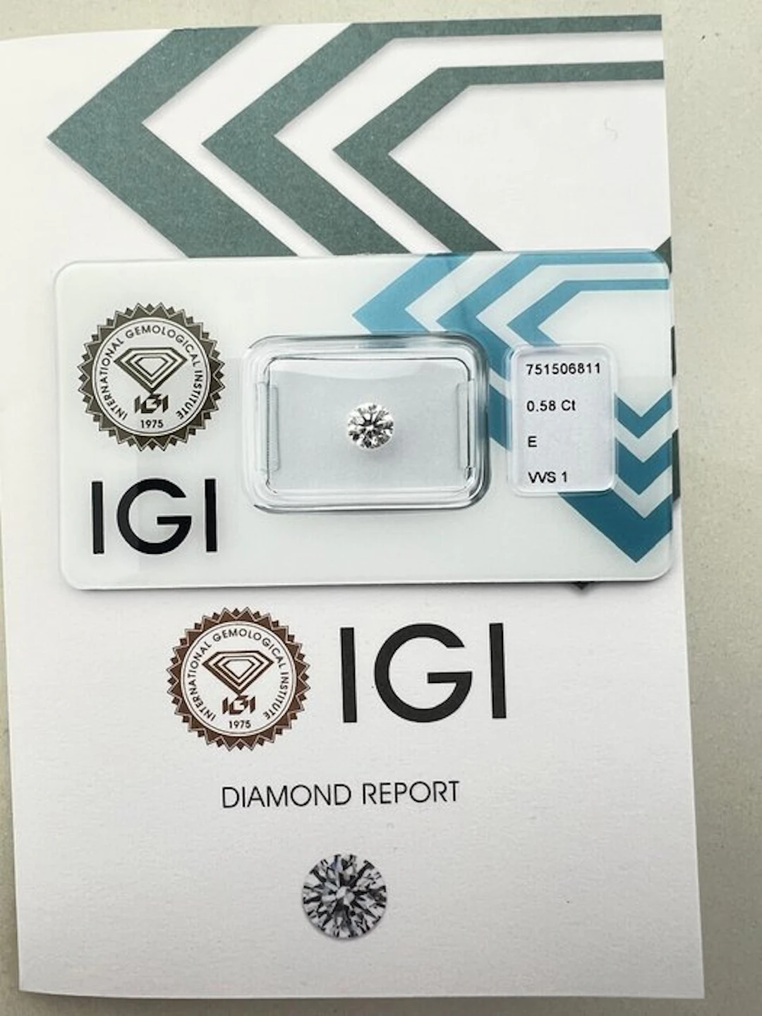 1 pcs Diamond (Natural) - 0.58 ct - Round - E - VVS1...