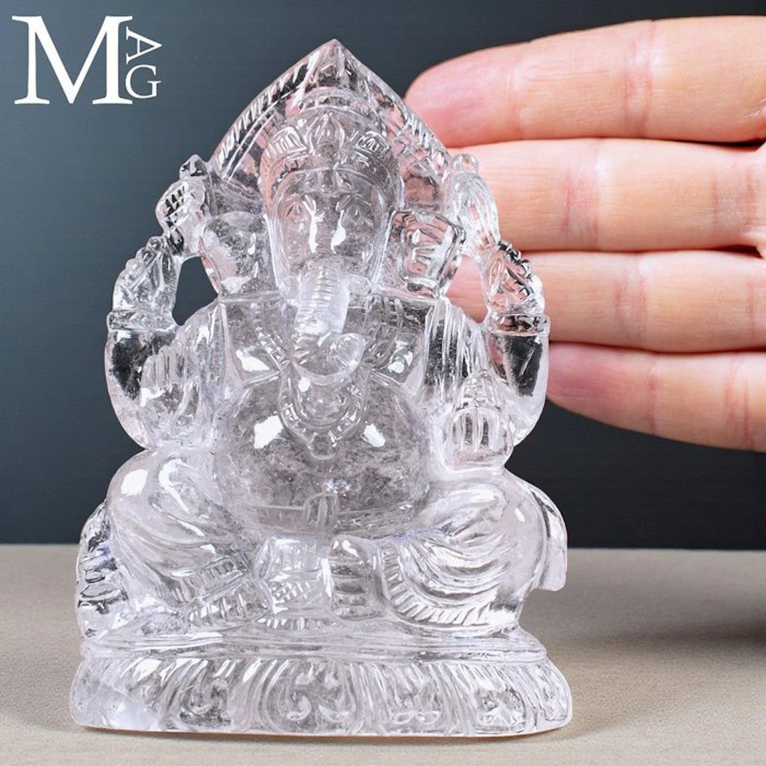 Exquisite hand-carved Ganesha statue Exceptionally clear Himalayan Quartz