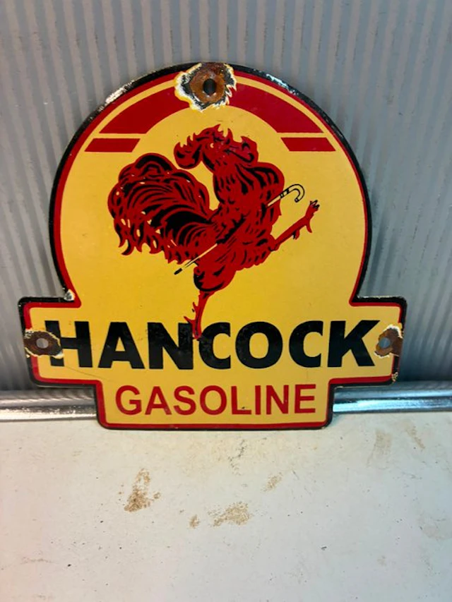 Hancock Gasoline – Enamel advertising sign – Petroliana –...