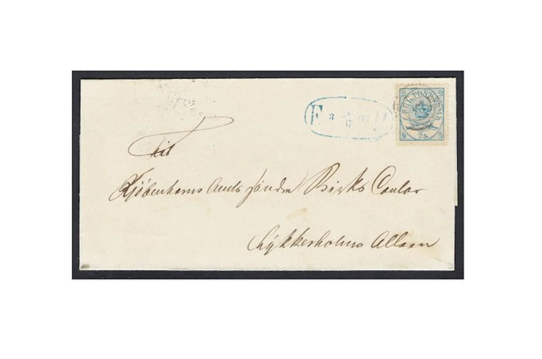 Denmark 1864 - Coat of Arms 2s Blue cover ring "34" Kbhvns