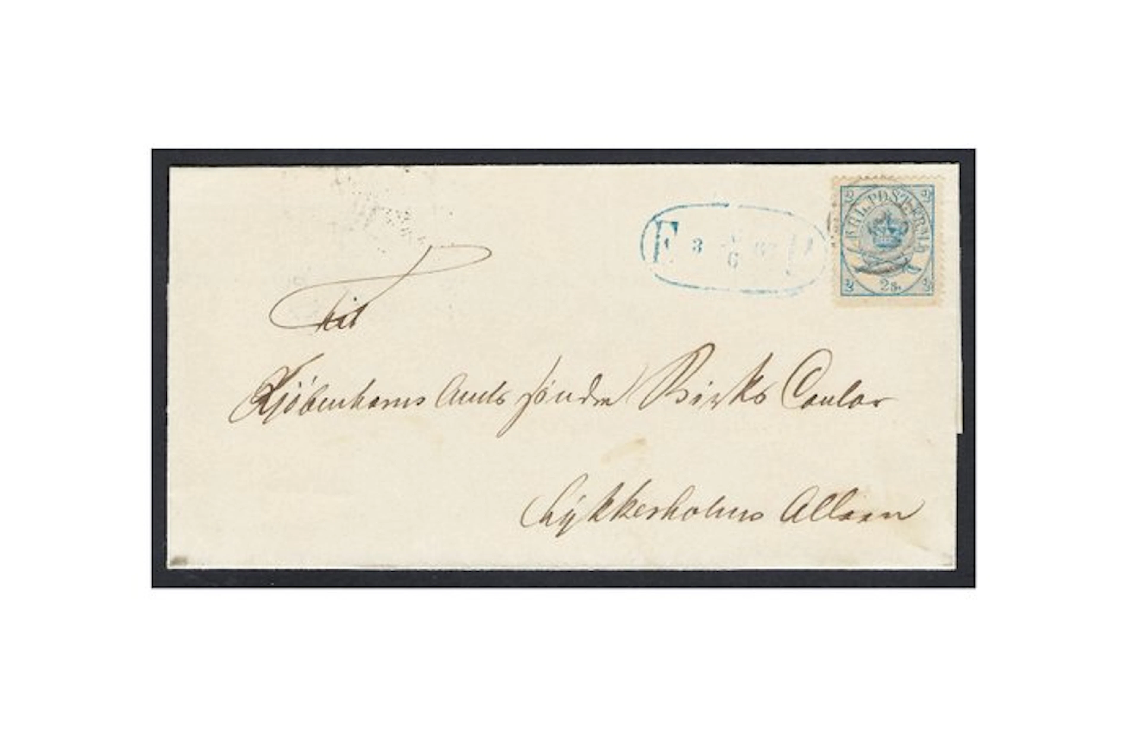 Denmark 1864 - Coat of Arms 2s Blue cover ring "34" Kbhvns