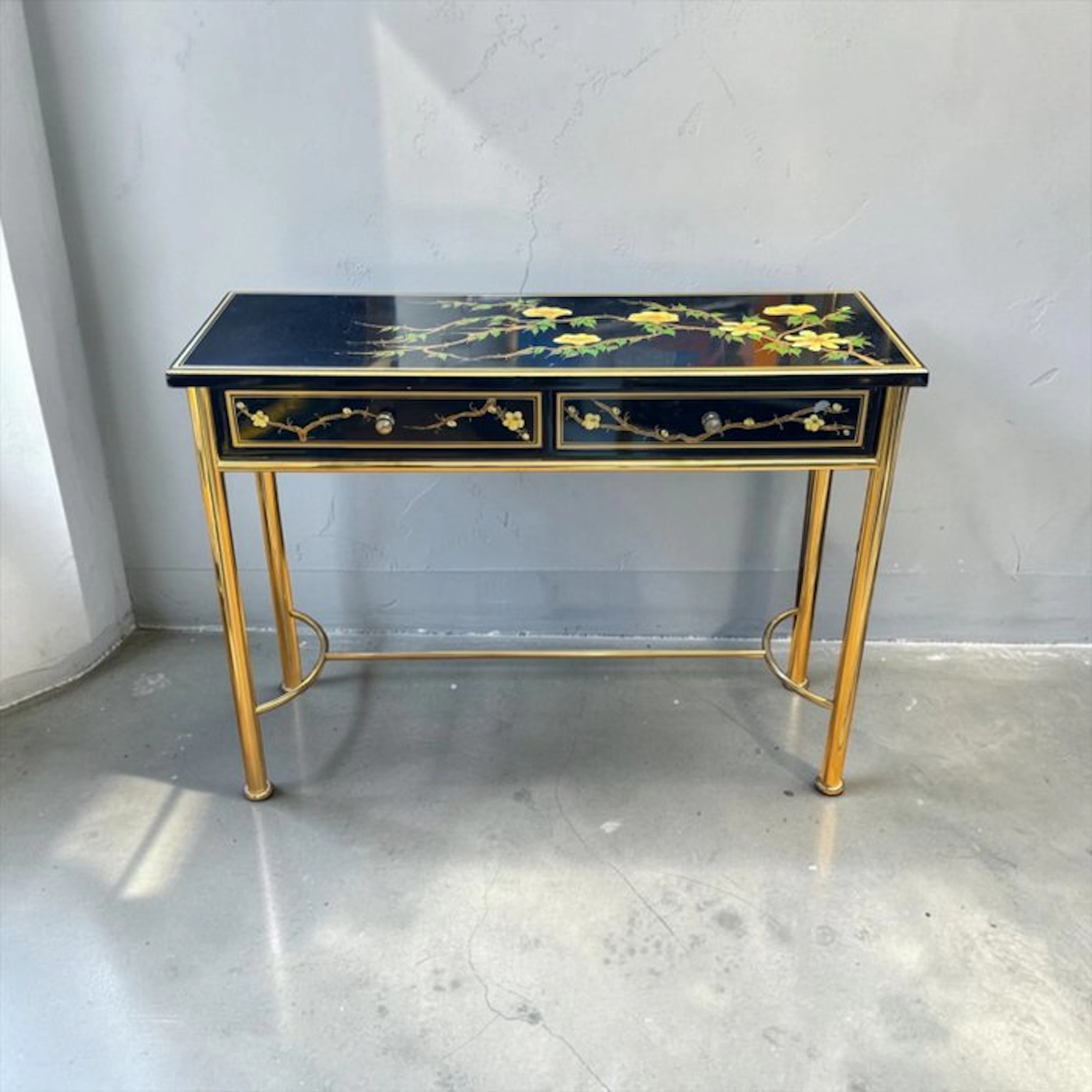 Stilart - Console table - Two Drawers - Brass, Wood - Floral Decoration