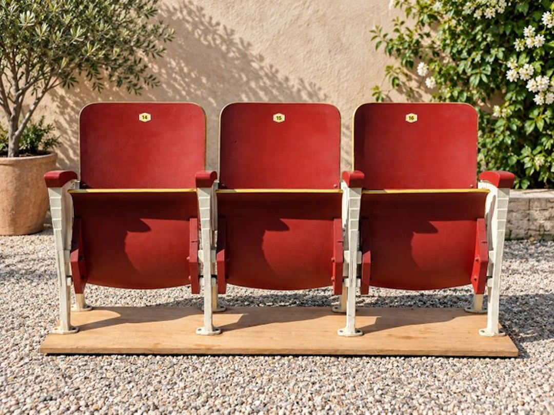 Seating group - Wood, Cast iron - 1920 art déco vintage Cinema / theatre Seats